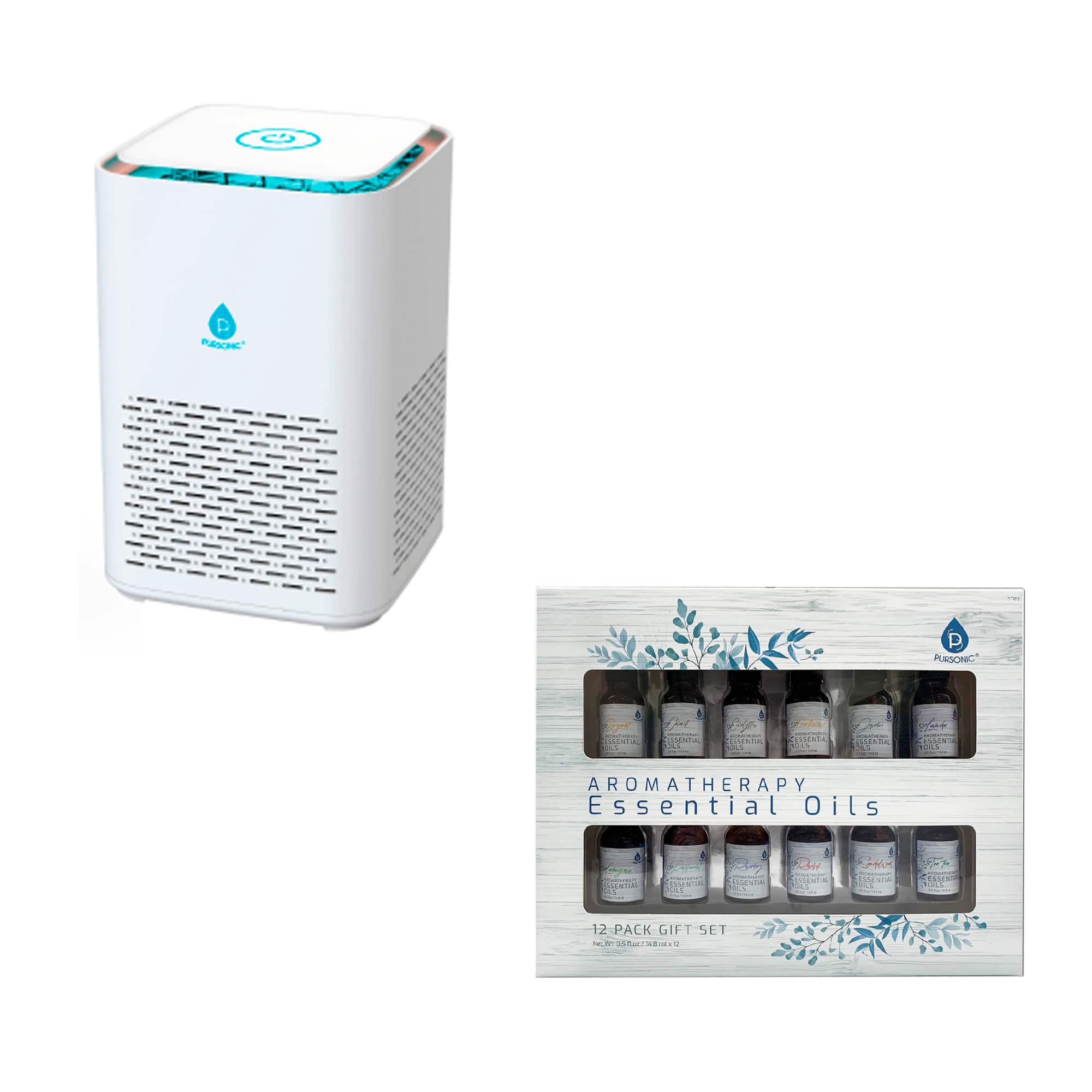 Pursonic - Clean Air & Aromatherapy Bundle – True HEPA Air Purifier with 12 Essential Oils
