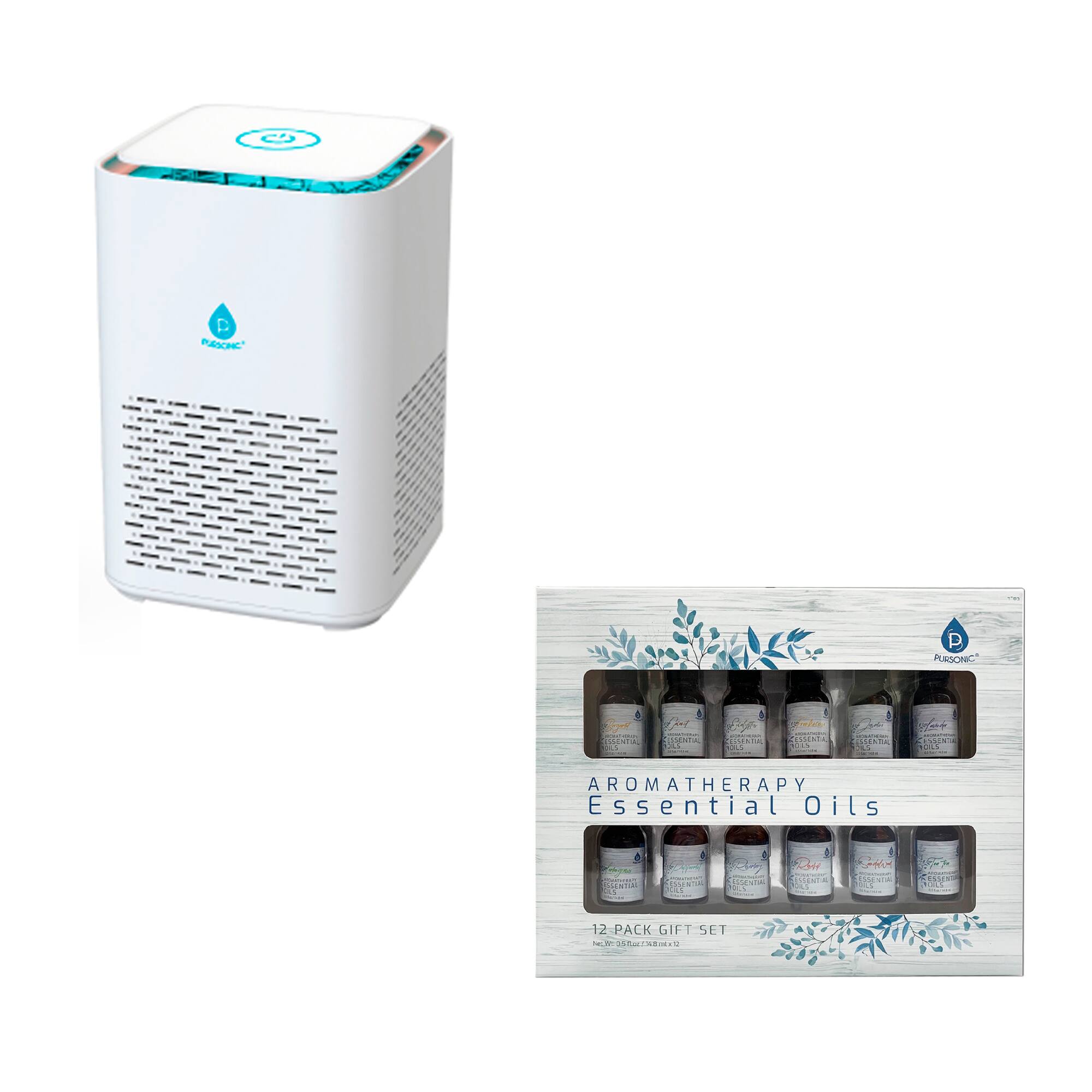 Pursonic - Clean Air & Aromatherapy Bundle – True HEPA Air Purifier with 12 Essential Oils