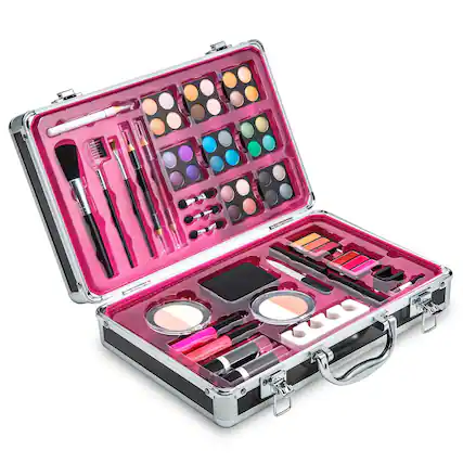 Front. Vokai - Makeup Kit Set, 60-Piece Makeup Set with Case and Carrying Handle (Pink) - Pink.