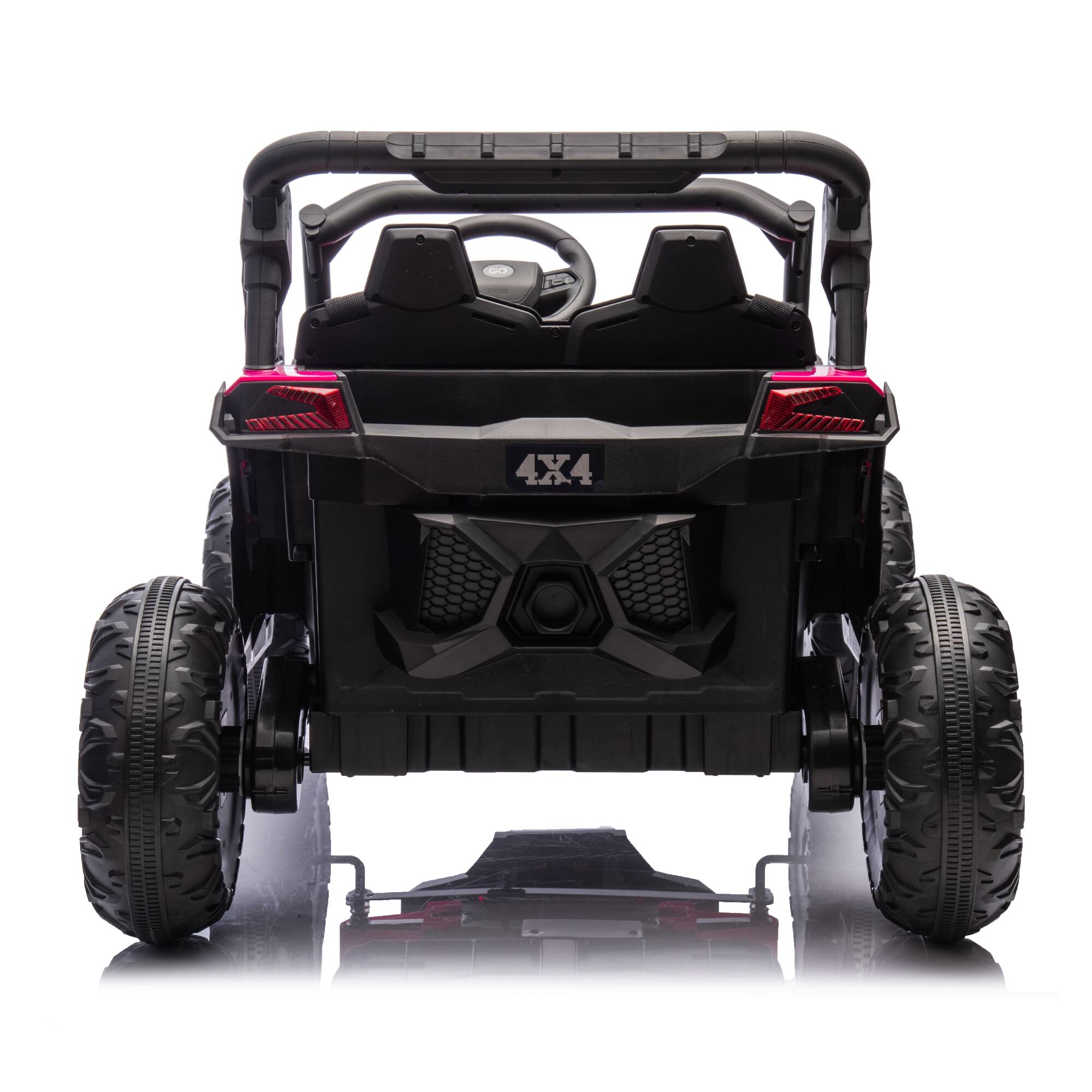 Alt View 4. Ecooso - 24V 2-Seater Kids Ride-On UTV，Remote Control, Large Wheels, Suspension, Storage, Music, Lights, Seat Belts for Ages 3+ - Pink.