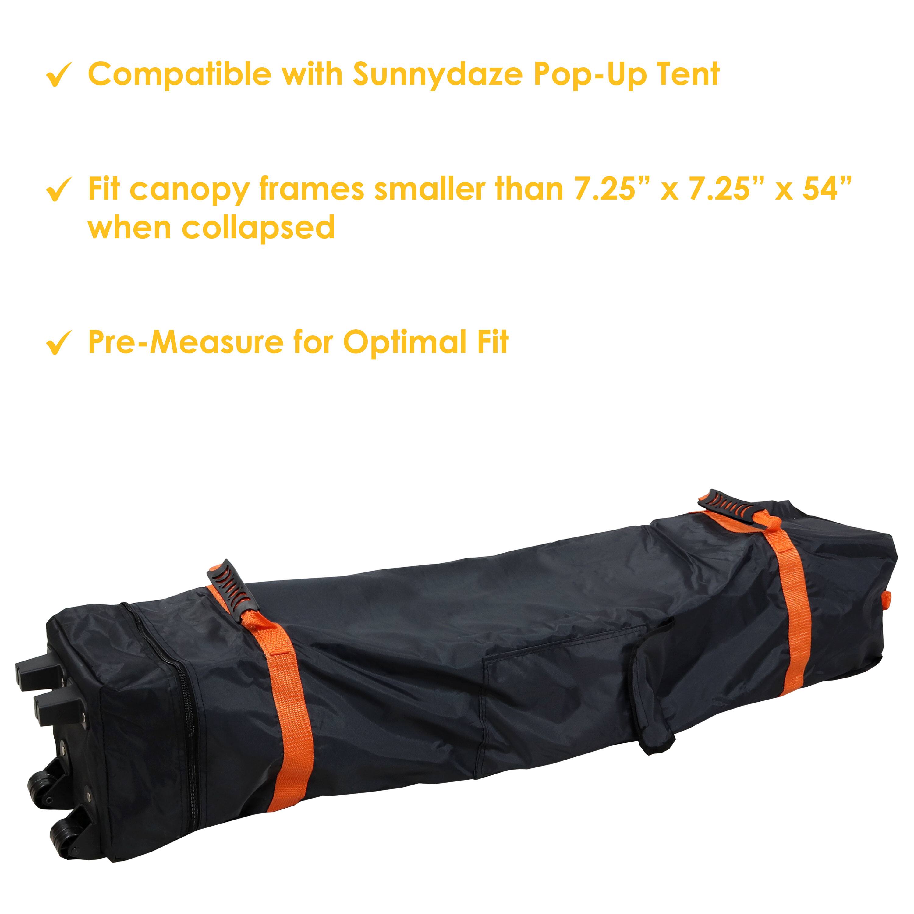 - Compatible with Sunnydaze Pop-Up Tent
- Fit canopy frames smaller than 7.25" x 7.25" x 54" when collapsed
- Pre-Measure for Optimal Fit