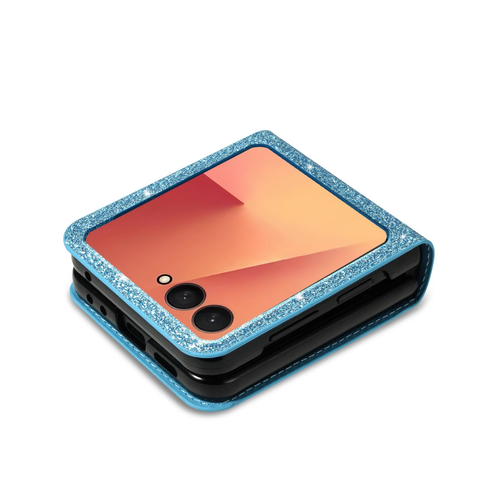 Alt View 3. Dteck - for Samsung Galaxy Z Flip8 Glitter Wallet Case, Shockproof Slim PU Leather Flip Cover with Card Pocket - Skyblue.