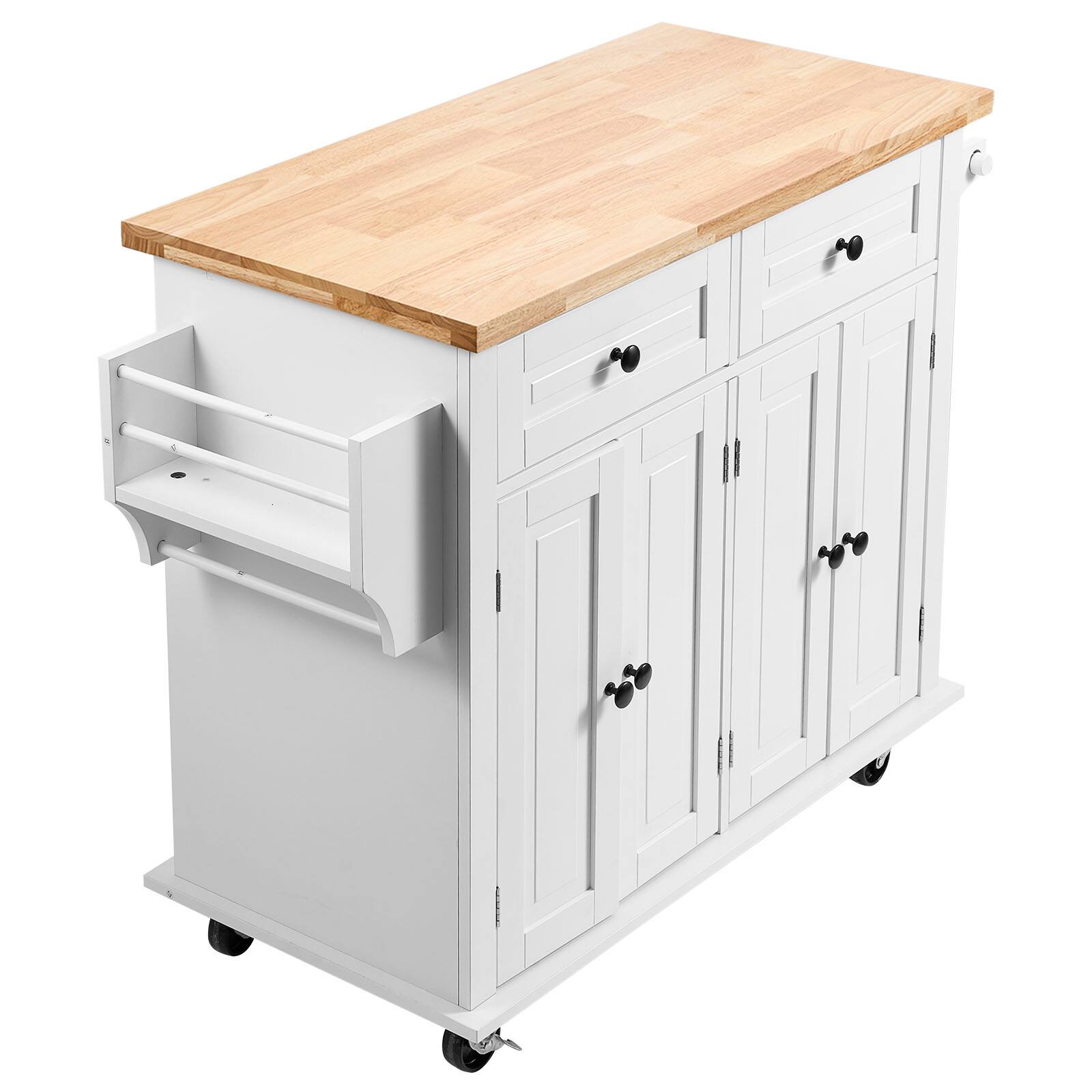 Alt View 5. VEVOR - Kitchen Island Cart with Solid Wood Top, 35.4" Width Mobile Carts with Storage Cabinet, Table with Spice Rack,Towel Rack - White.