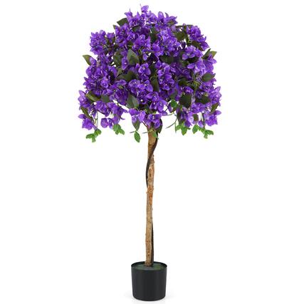 Front. Gymax - Gymax 53'' Artificial Azalea Tree Faux Floral Plant w/ Red Azalea Flowers Nursery Pot - Green, Purple.