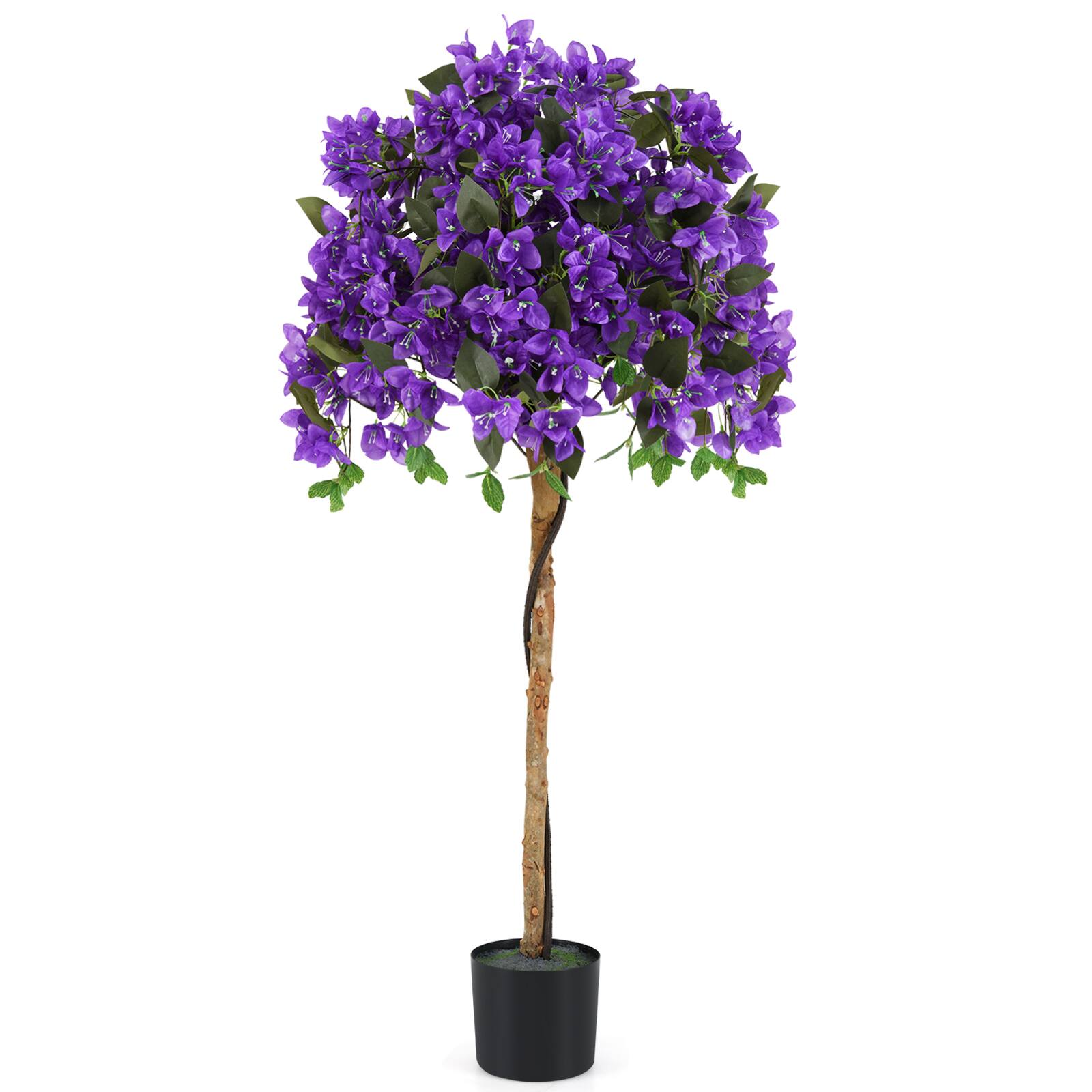 Front. Gymax - Gymax 53'' Artificial Azalea Tree Faux Floral Plant w/ Red Azalea Flowers Nursery Pot - Green, Purple.