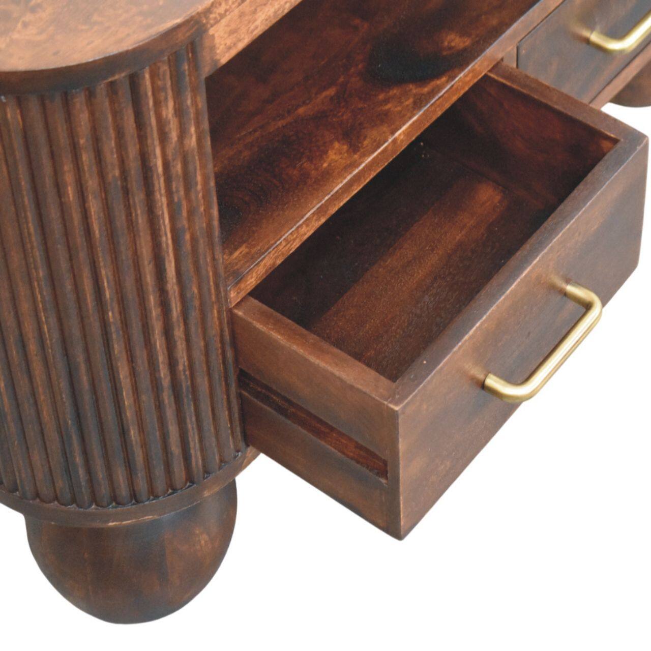 Alt View 2. Artisan Furniture - Artisan Furniture Solid Wood Sphere Leg Coffee Table, 2 Drawers, Brown - Brown.