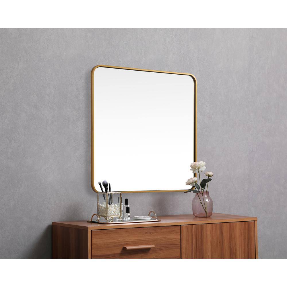 Alt View 2. Elegant Decor - Soft corner metal square mirror 30x30 inch in Brass - Brass.