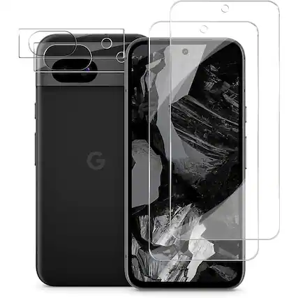 Front. PARKER SLATER - Pixel 8a Screen Protector 2+2 Pack, Tempered Glass + Camera Lens Cover - Clear.