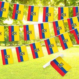 G128 - Ecuador Flag Bunting — 38 Mini Flags, 33 ft String, 150D Polyester - Assorted Colors