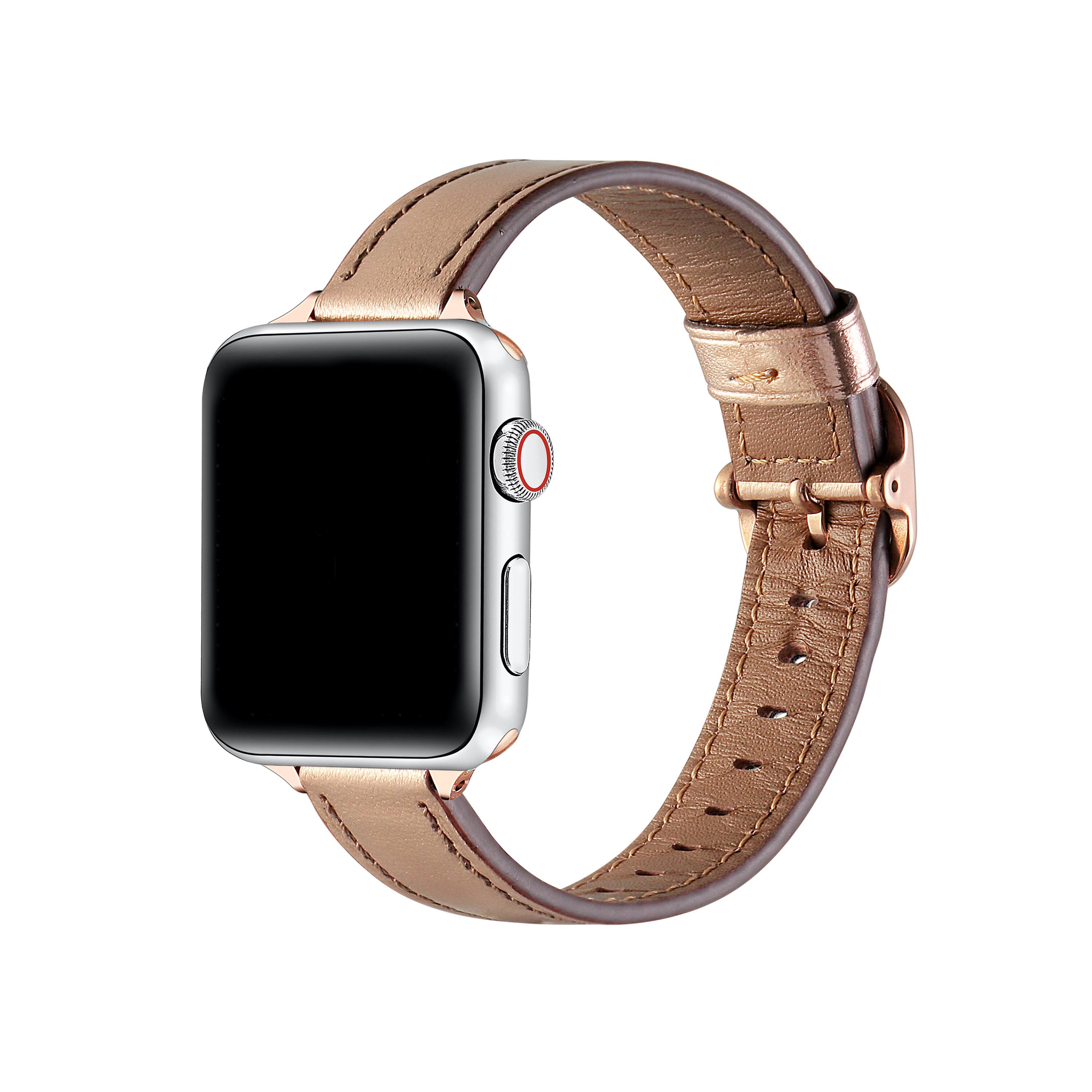 Front. Posh Tech - Carmen Skinny Leather Band for Apple Watch - Rose Gold.