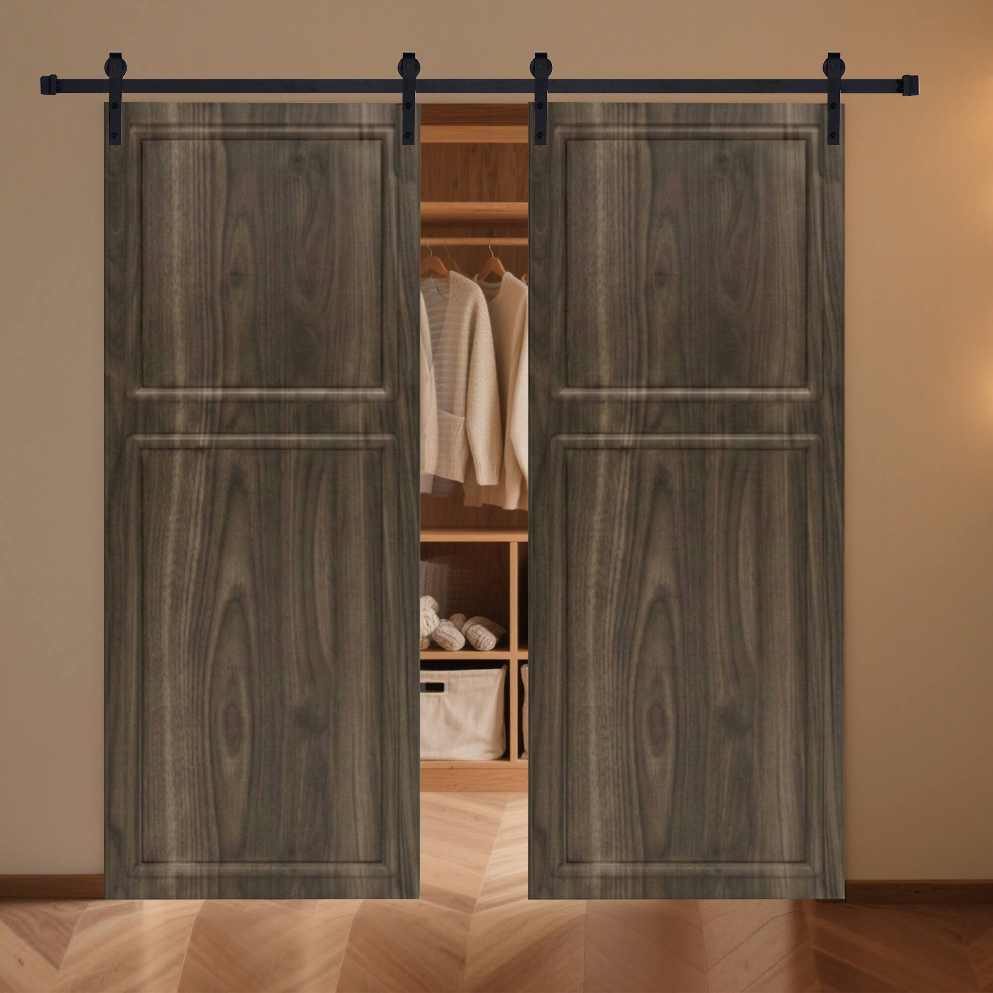 Alt View 3. Boyel Living - Antique brown Modern 2-Panel Barn Sliding Door 32-in L x 0.75-in W x 80-in H with Hardware Kit - Antique brown.