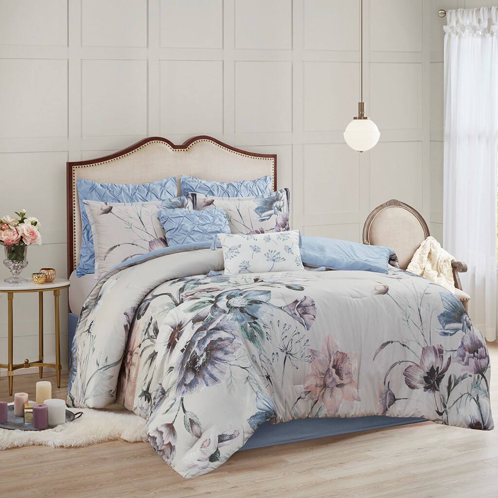 Alt View 1. Gracie Mills - Gracie Mills Kyrie 8-Piece Cotton Printed Comforter Set - Blue.
