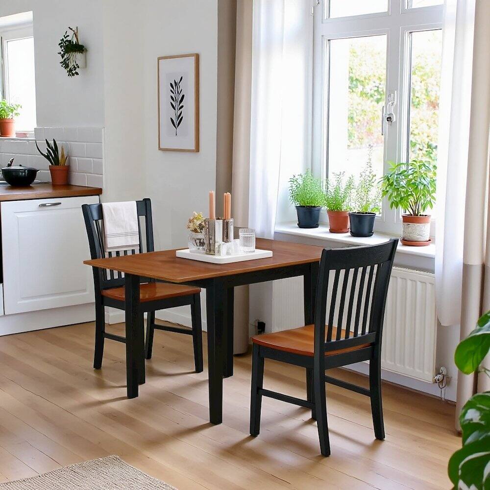 Alt View 8. FurniFact - Solid Wood 5 Piece Dining Table Set in Black & Cherry for 4 People - Black & Cherry.