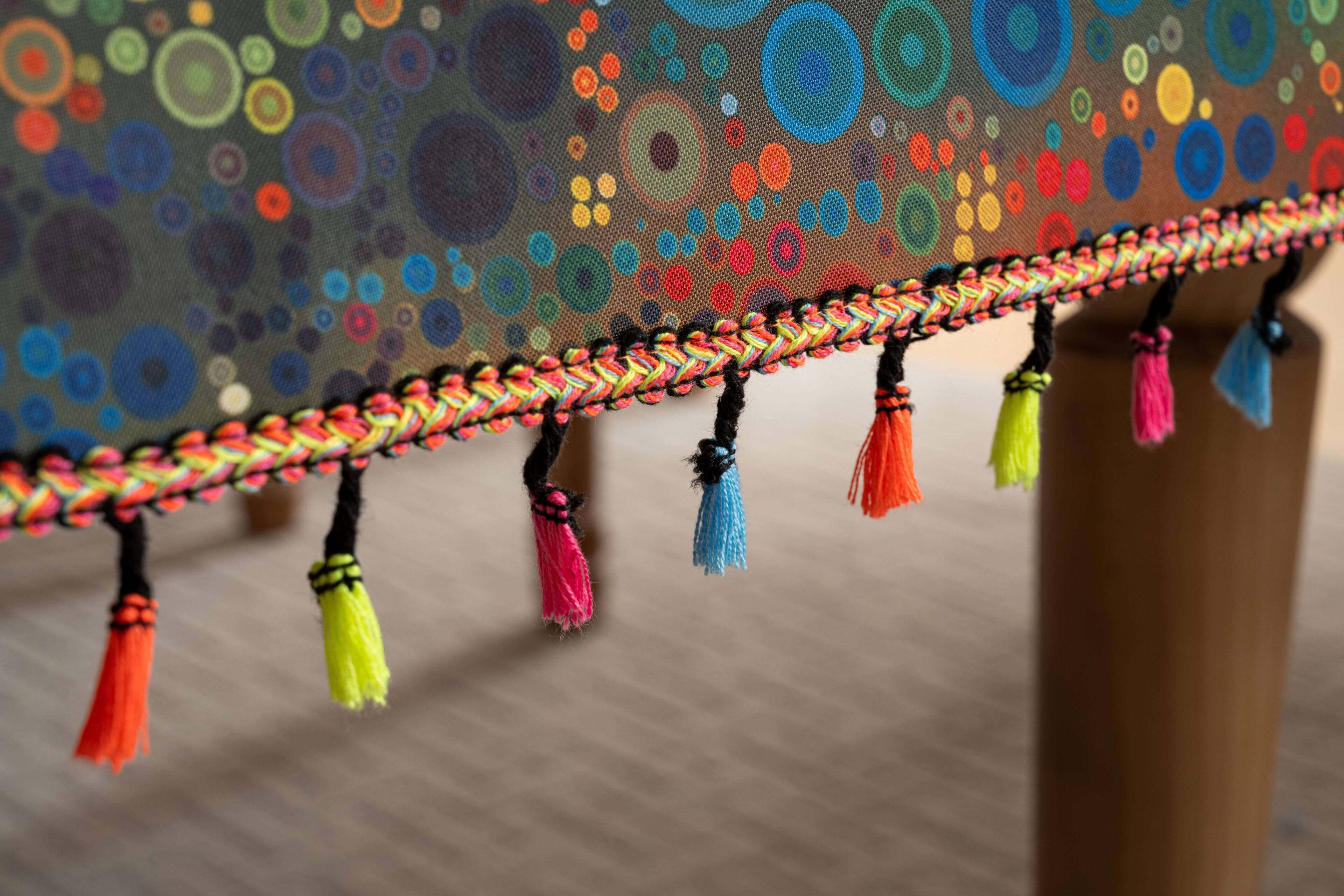 Alt View 2. Oumilen - Boho Round Dot Tablecloth with Multicolor Tassels – Waterproof Square for Kitchen Party, 23.62x23.62in - Multicolor.