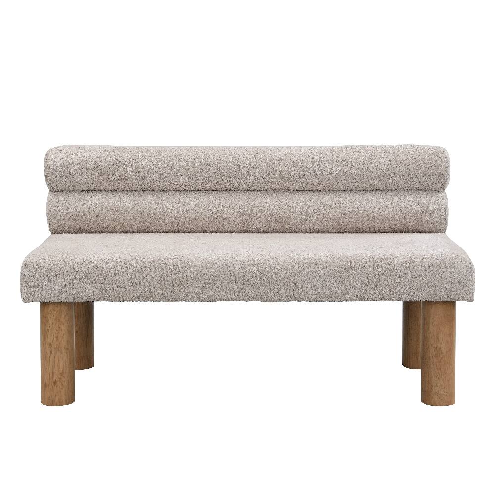 Back. Ropilly - Ropilly Light Grey Upholstered Dining Bench with Backrest, Space-Saving Entryway and End of Bed Bench, Rubber Wood Legs - Light Grey.