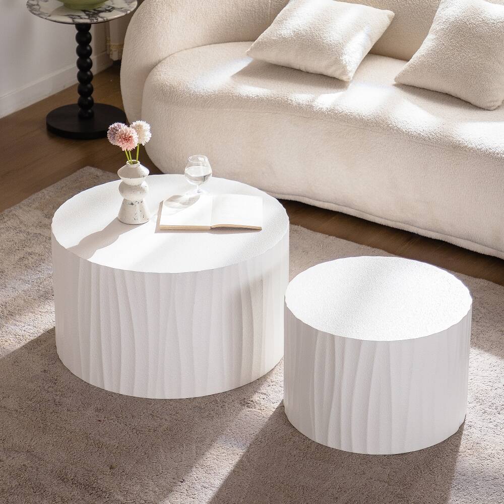 Angle. Loheer - Loheer Nesting Coffee Table Set of 2 Round Wooden Modern Accent Table Fully Assembled - Natural.