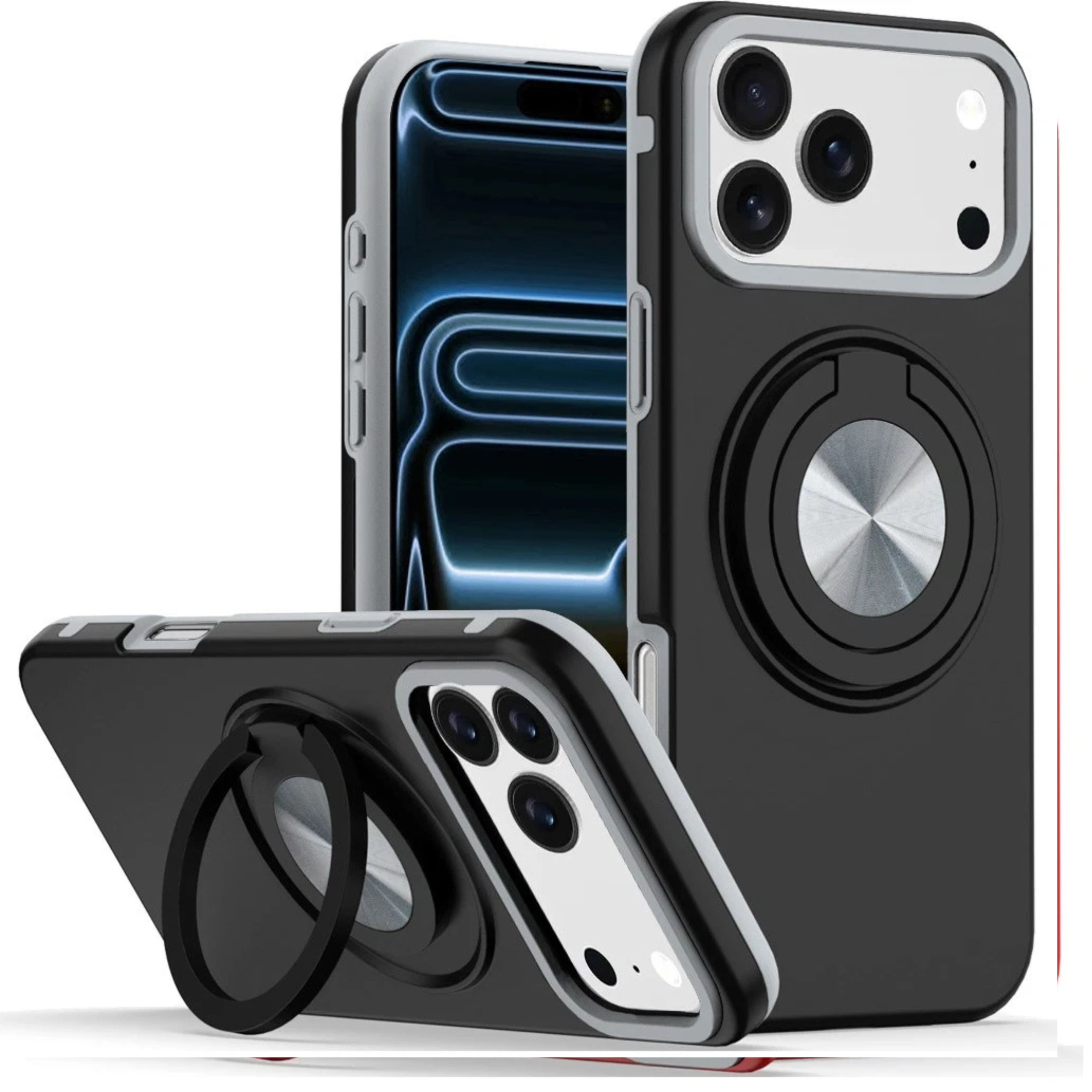 Kitcheniva - Shockproof Ring Stand Protective Cover With 2 Tempered Glass For iPhone 17 Pro - Black price history on PriceWatchPro
