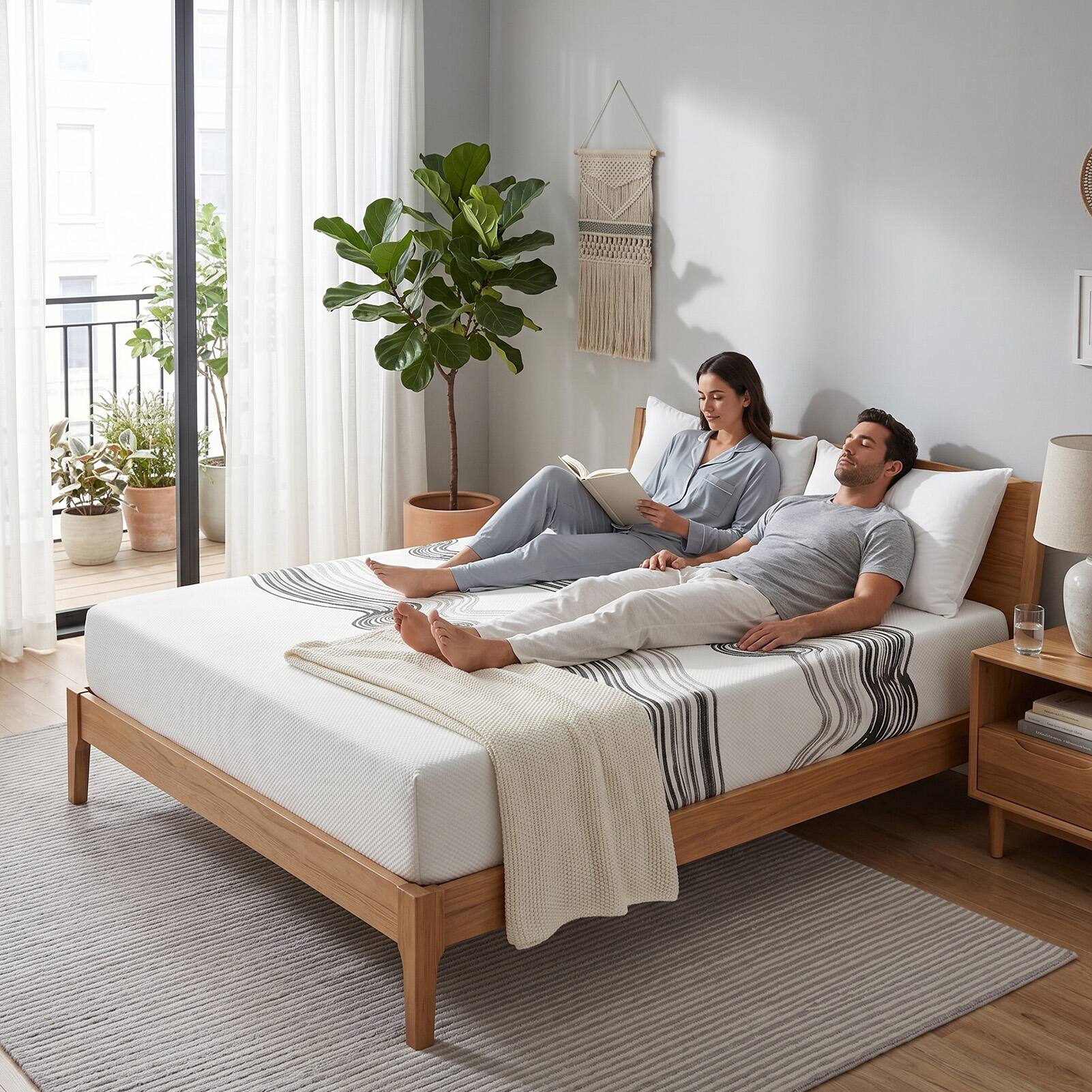 Back. FED Fitness - Queen Mattress,12 Inch High Density Soft Comfortable Memory Foam Bed Mattress for Sleeping - White/Blue.