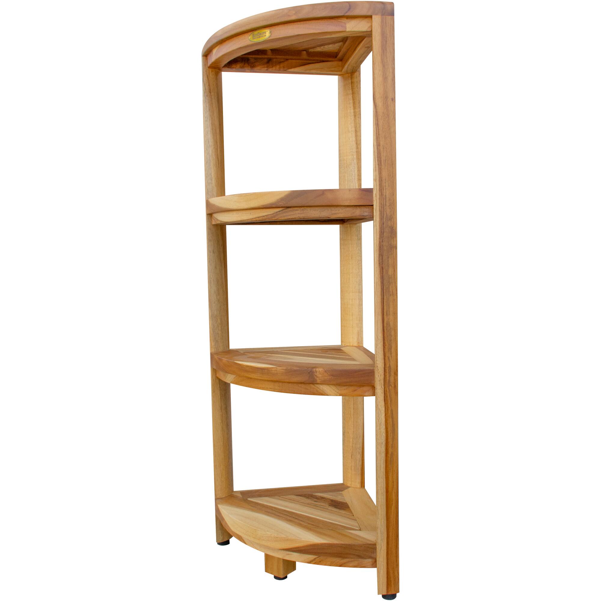 Angle. EcoDecors - EcoDecors SnazzyCorner Four Tier Shelf Waterproof Teak Wood Corner Shower Shelf - EarthyTeak.