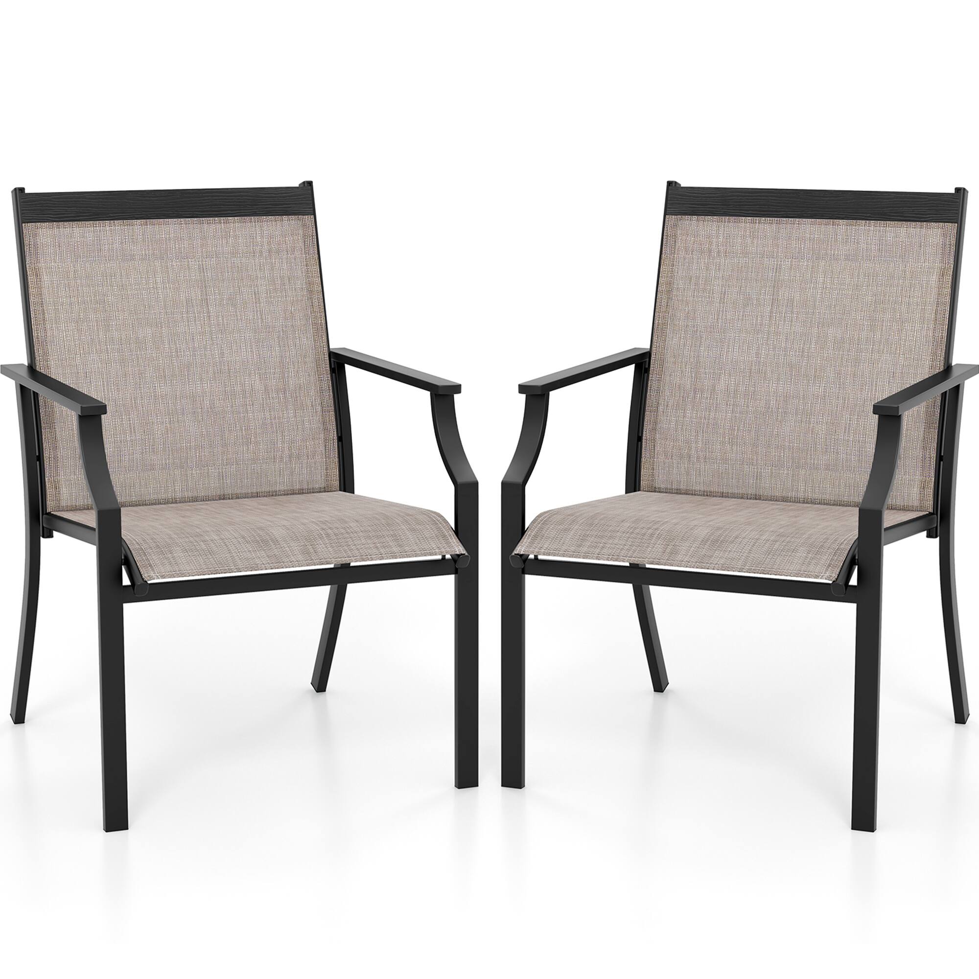Alt View 1. Gymax - Gymax Set of 2 Patio Dining Chairs Outdoor Armchairs w/ Sturdy Metal Frame Coffee - Coffee.