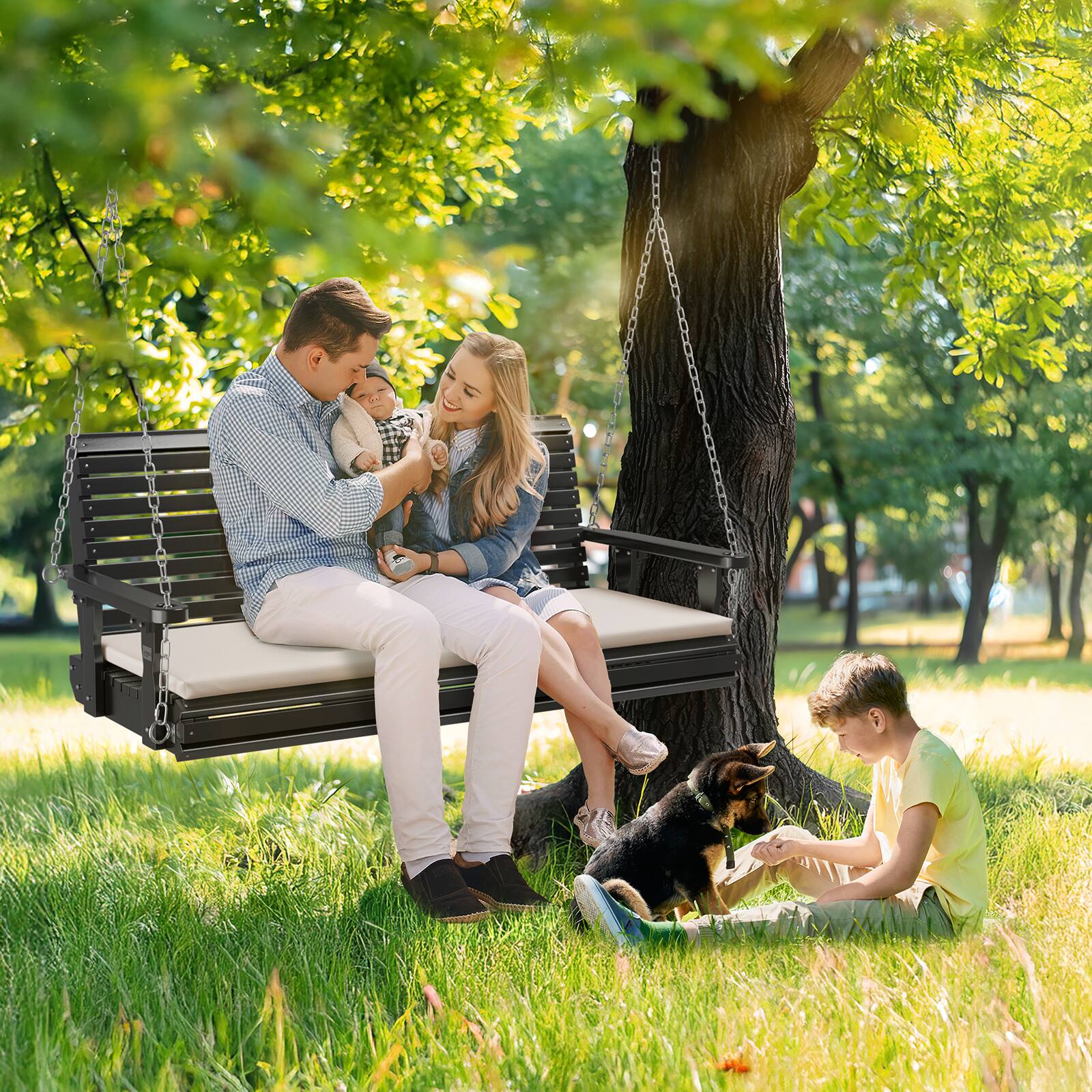 Alt View 6. Winado - 5 FT Porch Swing Bench Set with Cushion Wooden Hanging for Outdoor Garden Patio - Black.