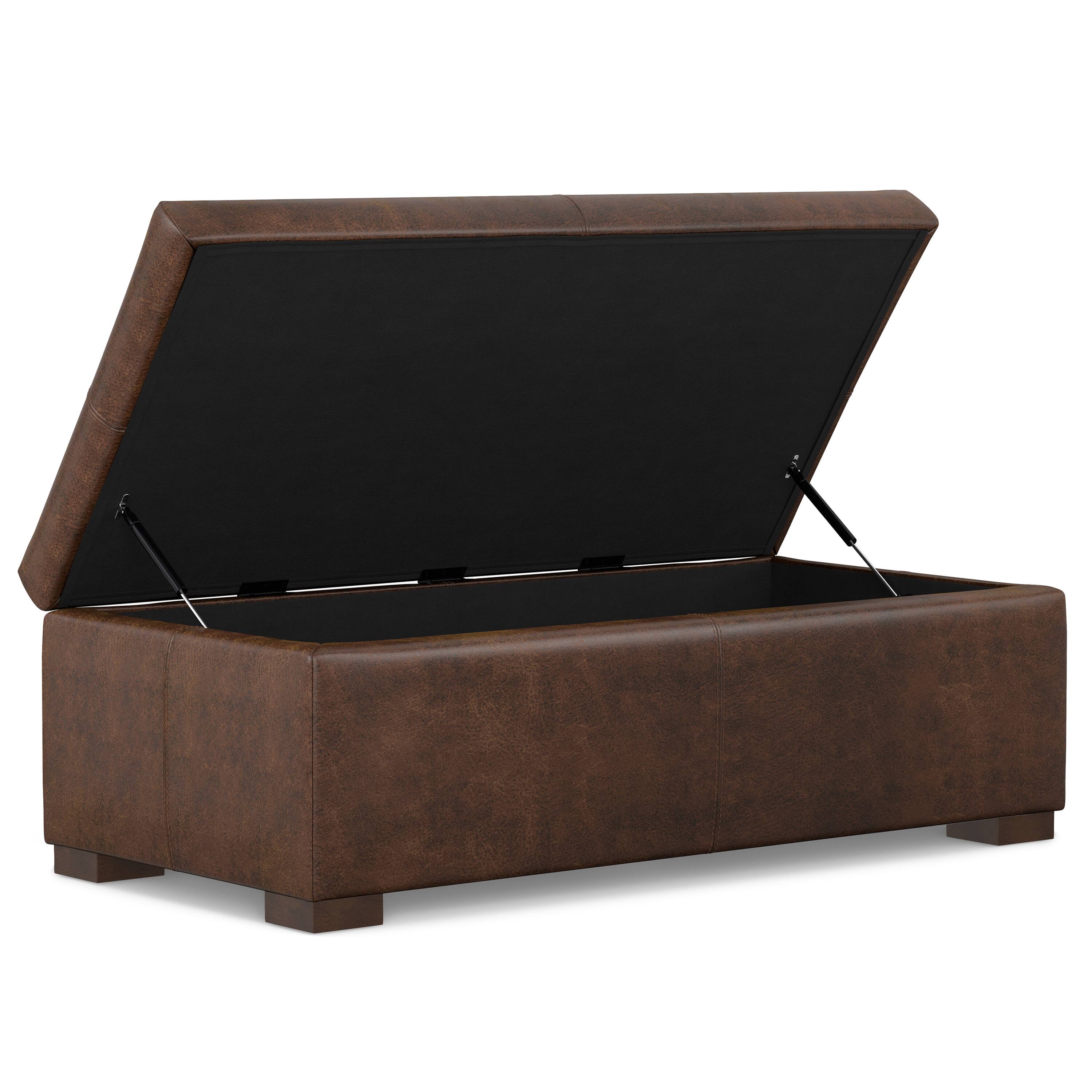 Back. Simpli Home - Gabbie 48 inch Wide Rectangular Storage Ottoman in Distressed Chestnut Brown  Vegan Leather - Distressed Chestnut Brown.