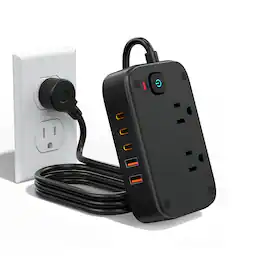 Dazzed Corner - Travel Power Strip, Flat Plug Power Strip with 2 AC Outlets - Black