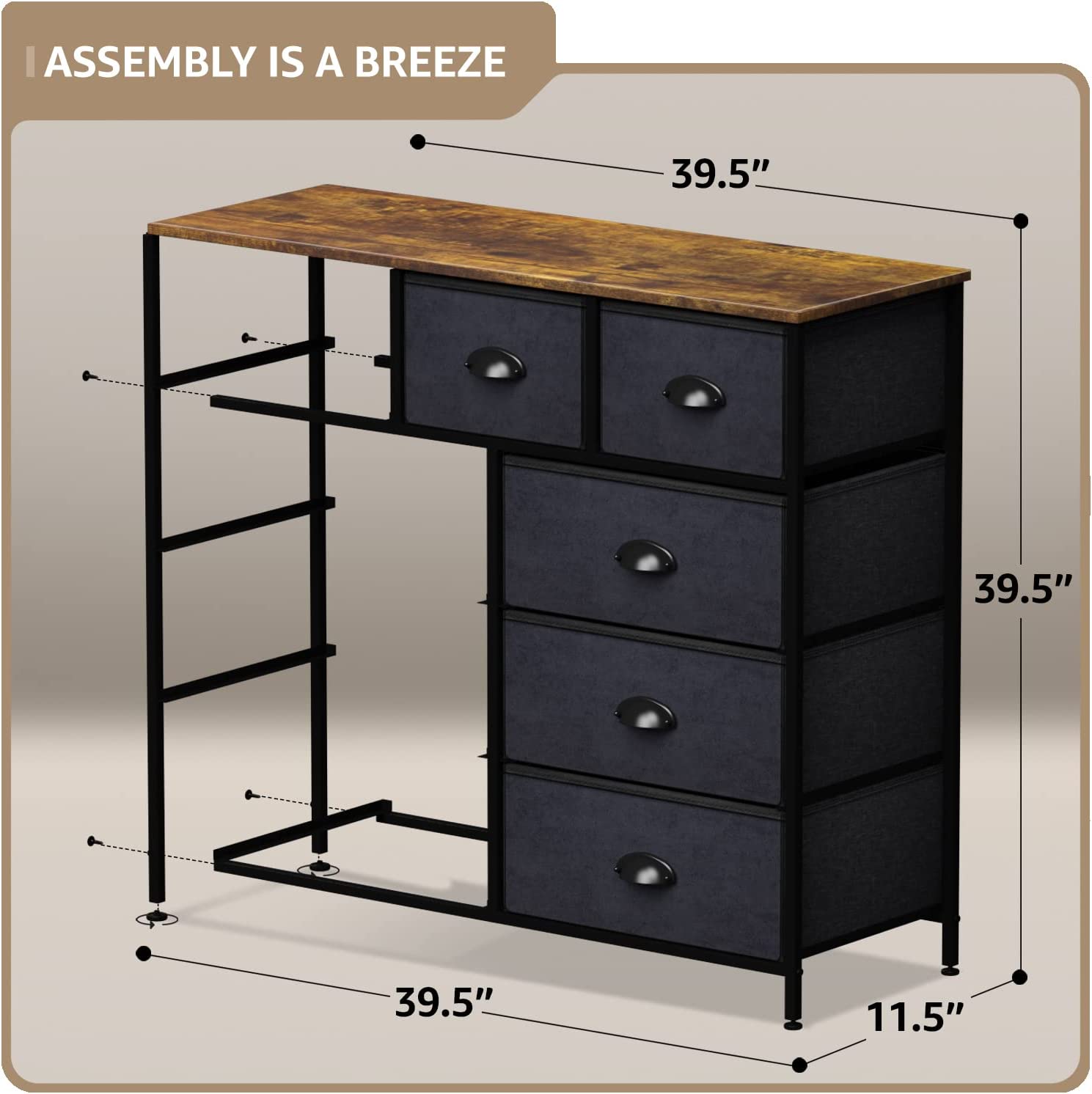 ASSEMBLY IS A BREEZE

39.5"  
39.5"  
39.5"  
11.5"