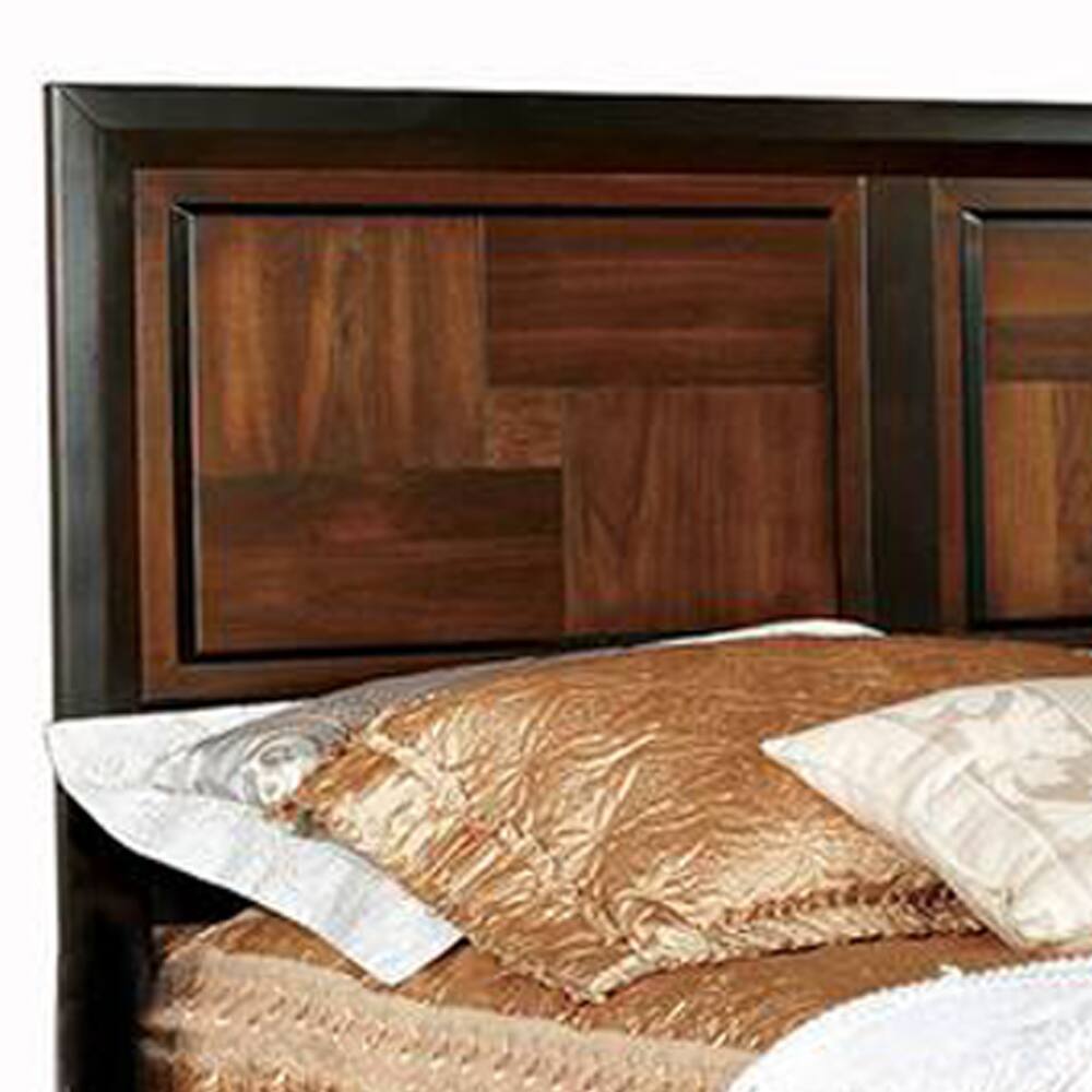 Alt View 3. Manhattan Lane - Transitional Style Queen Size Wooden Parquet Design Bed, Brown - Brown.