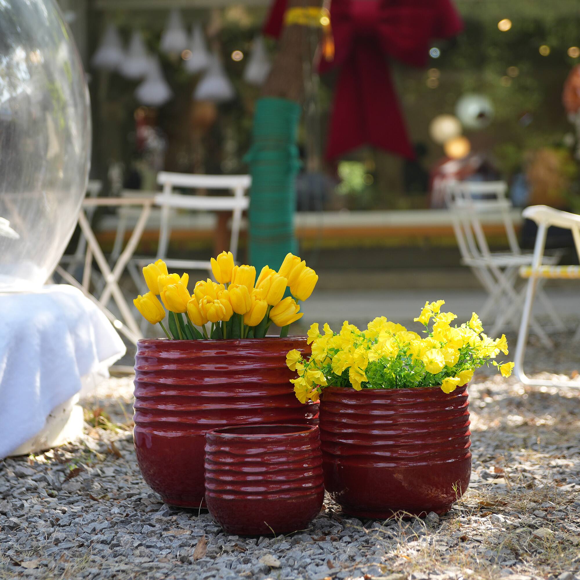 Angle. Loheer - Loheer Ceramic Planter Set of 3, Handmade Glazed Red Clay Flower Pots, 15 11 8 Inch Indoor Outdoor Planters.