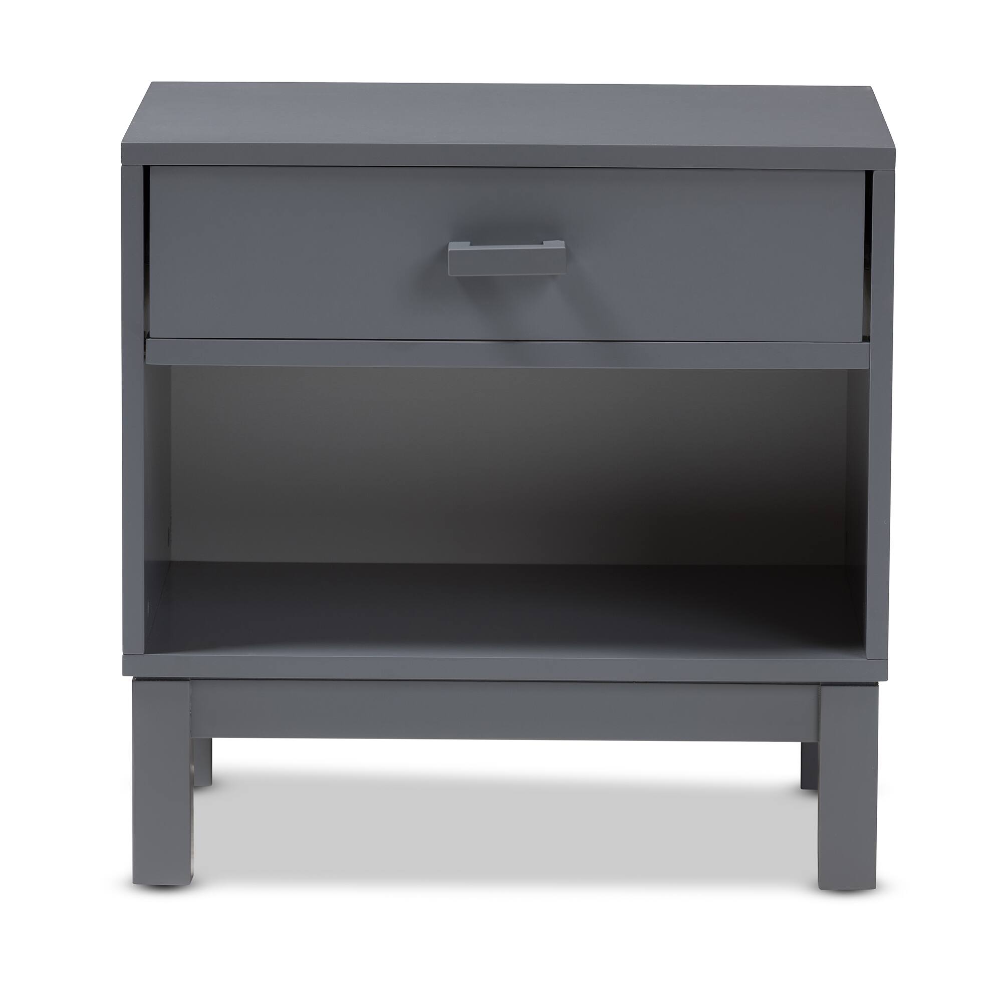 Left. Baxton Studio - Deirdre Modern and Contemporary Wood 1-Drawer Nightstand - Grey.