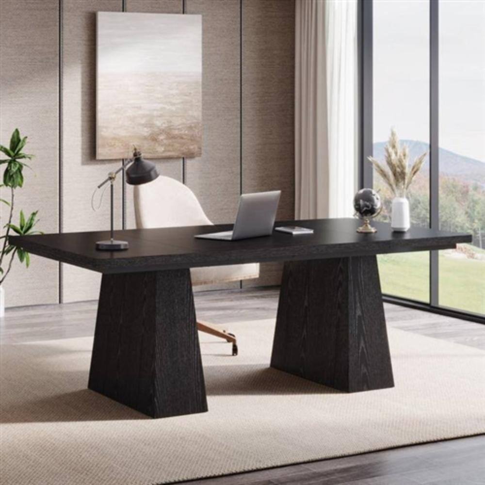 Angle. Hivvago - Modern Home Office Computer Desk Workstation in Black Wood Finish - Black.