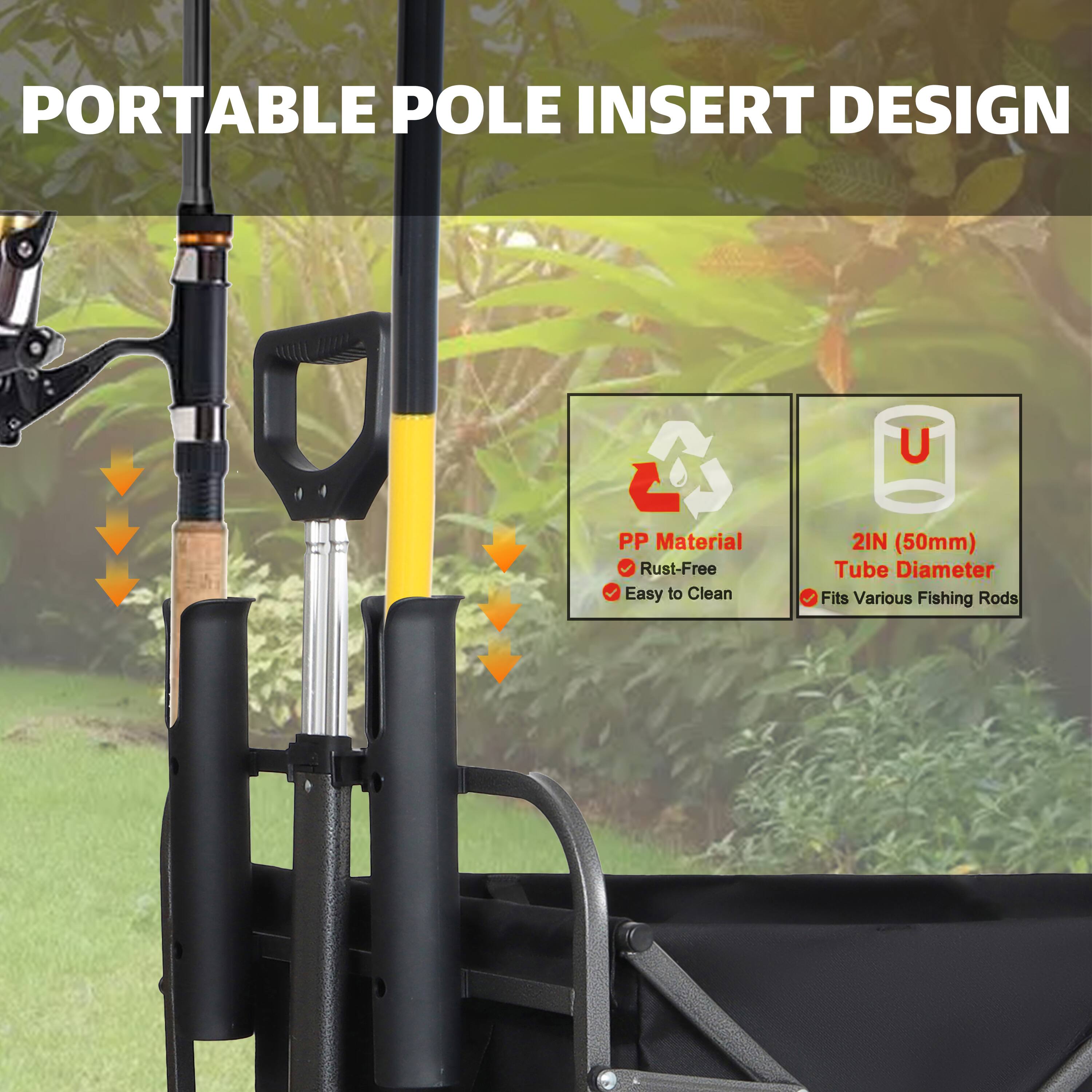 PORTABLE POLE INSERT DESIGN  
- PP Material  
- Rust-Free  
- Easy to Clean  
- 2IN (50mm) Tube Diameter  
- Fits Various Fishing Rods