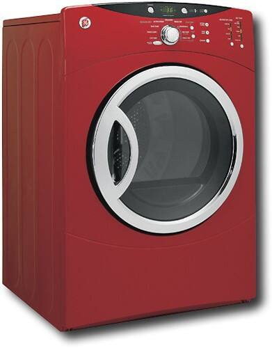Angle Standard. GE - 7.0 Cu. Ft. Super Capacity Gas Dryer - Metallic Red.