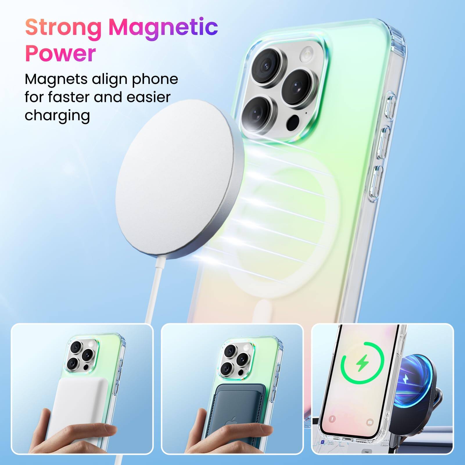 Strong Magnetic Power
Magnets align phone for faster and easier charging
