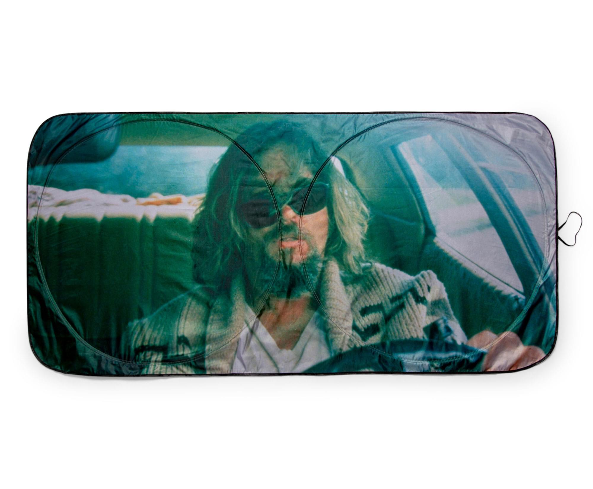 Front. Surreal Entertainment - The Big Lebowski The Dude Driving Sunshade for Car Windshield | 64 x 32 Inches - Brown.