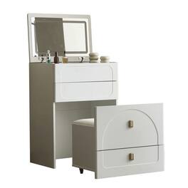 Kadyn - Convertible Vanity Table with Mirror, 3 Drawers and Cushioned Stool - White
