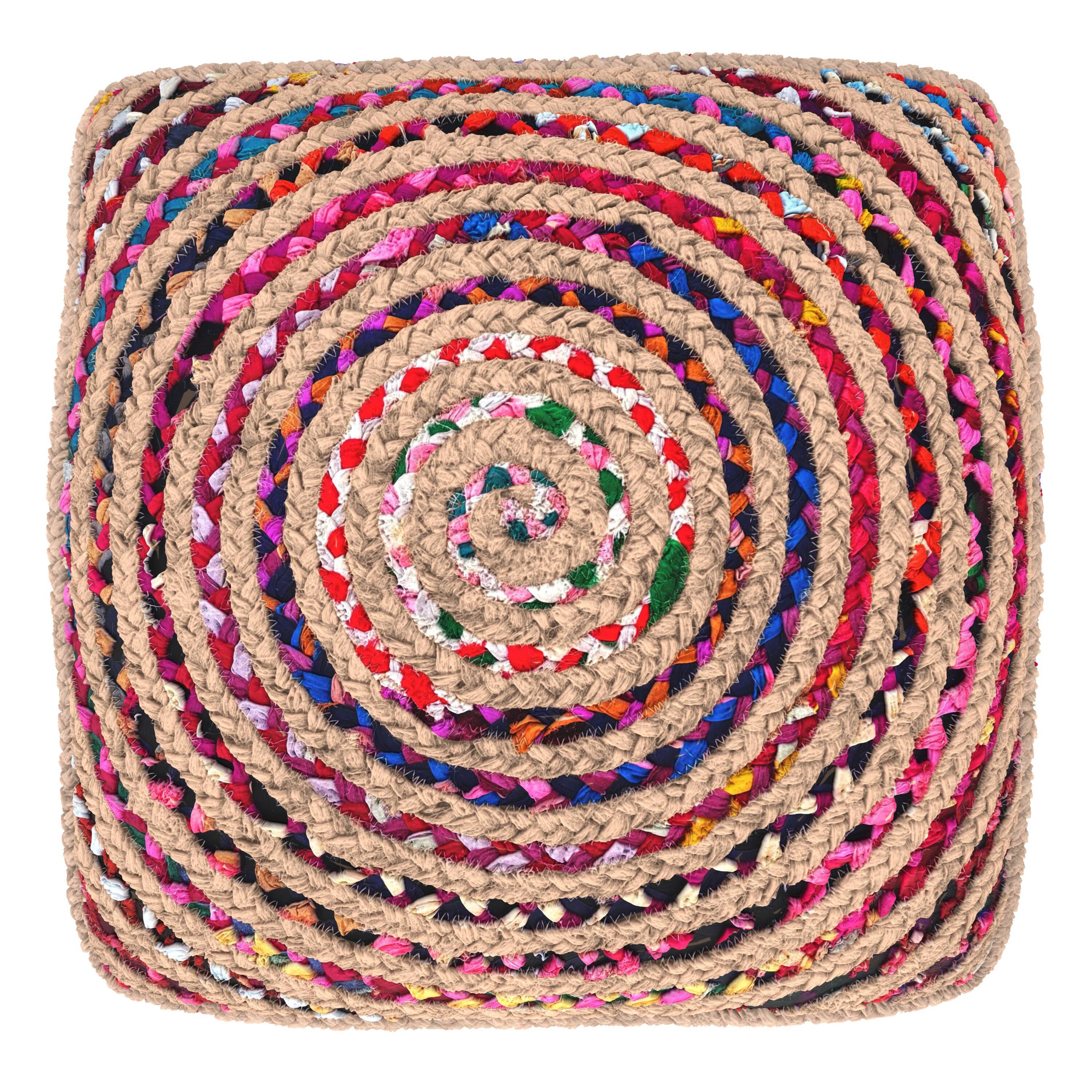 Back. Simpli Home - Margo 20 inch Wide Boho Pouf in Multicolor Natural Jute/Cotton Chindi, Assembled - Multi Color.