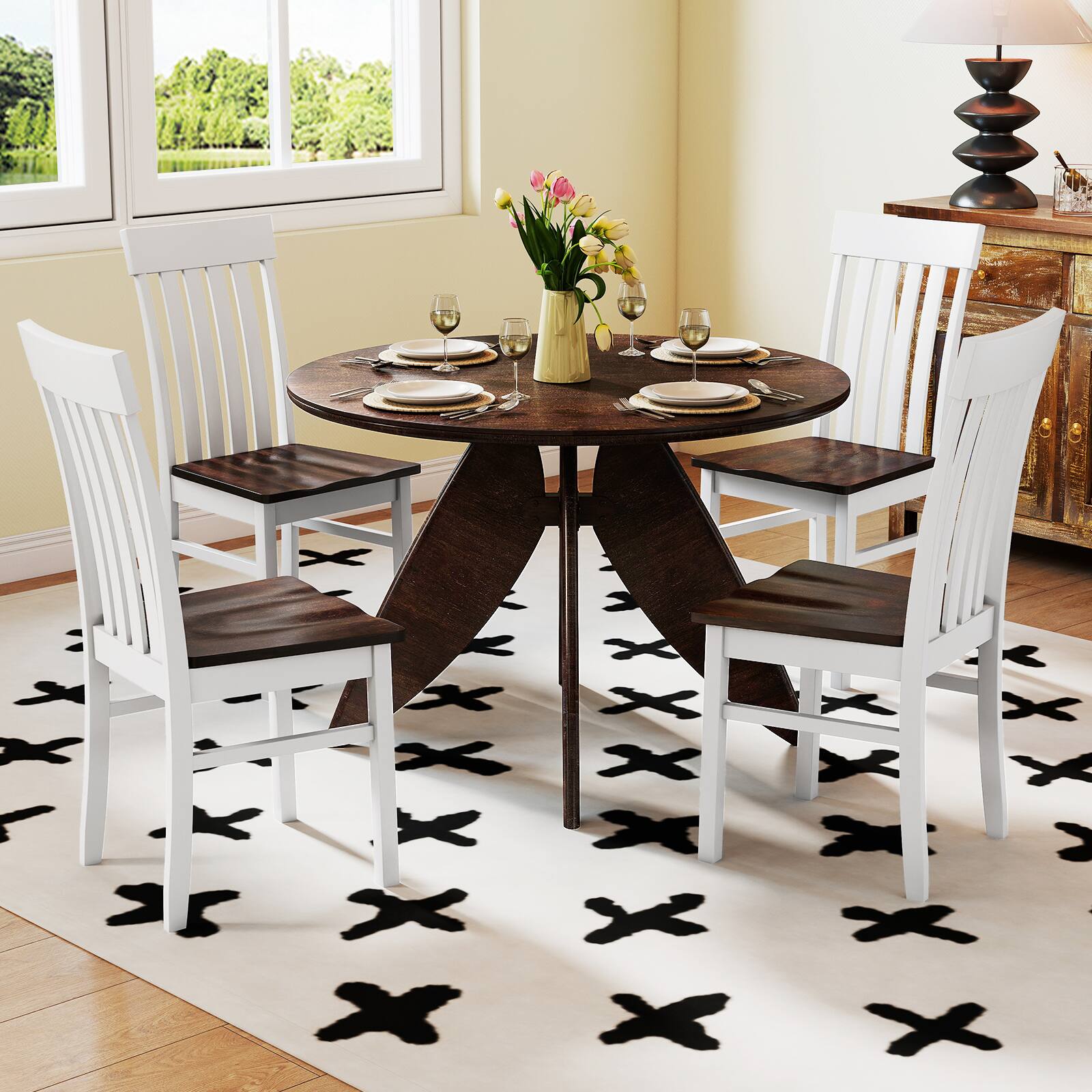 Alt View 4. Costway - Costway Dining Chairs Set of 2 with Hollowed High Backrests Concave Seats Rubber Wood Legs - White.