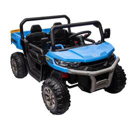 BreeBe - 24V 2-Seater Kids Ride-On Truck UTV with 2x200W Motors, Dump Bed/Shovel, Remote Control, Non-Slip Tires for Boys & Girls - Blue