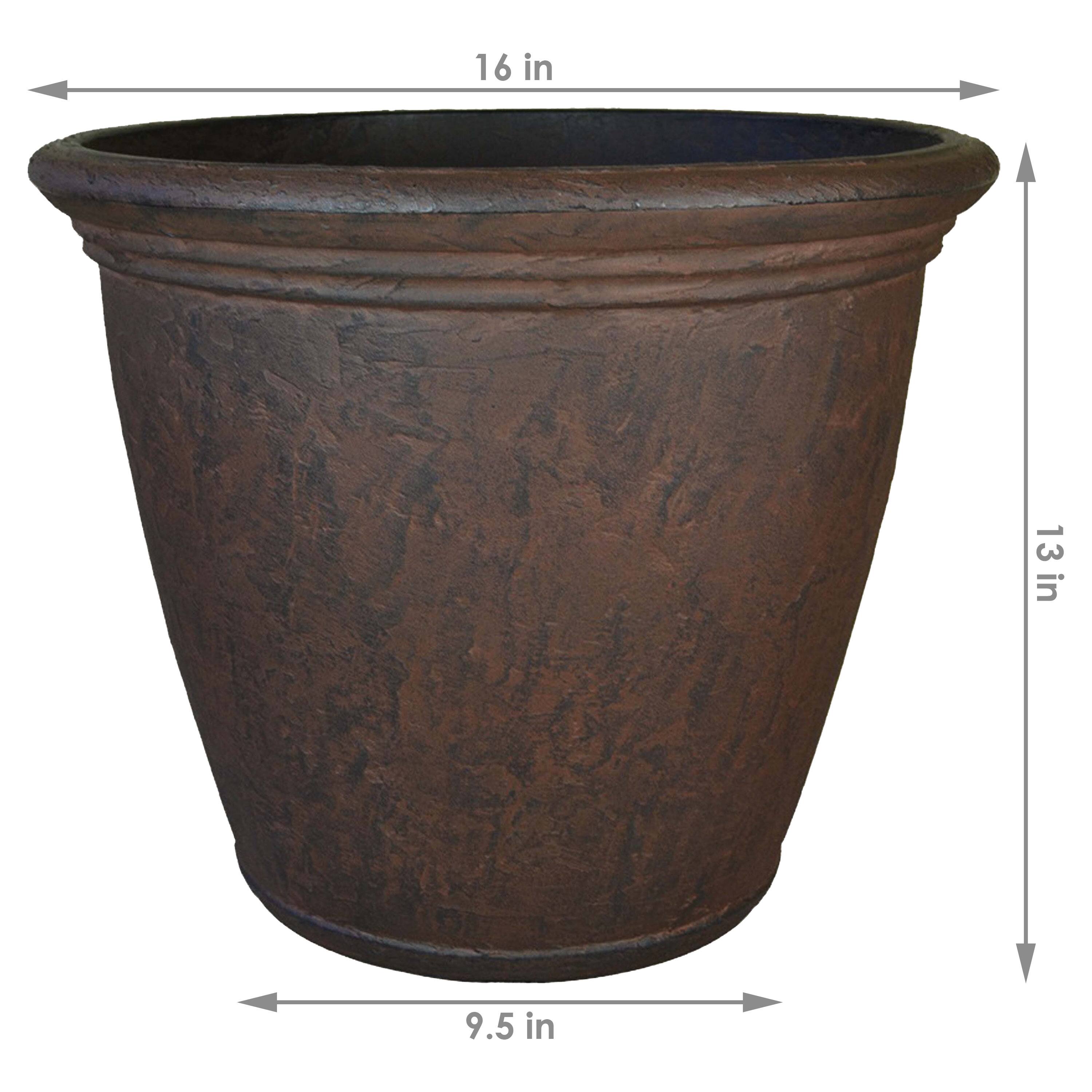 Alt View 7. Sunnydaze - 15.25 in Anjelica Dual-Wall Polyresin Planter - Set of 4 - Rust.