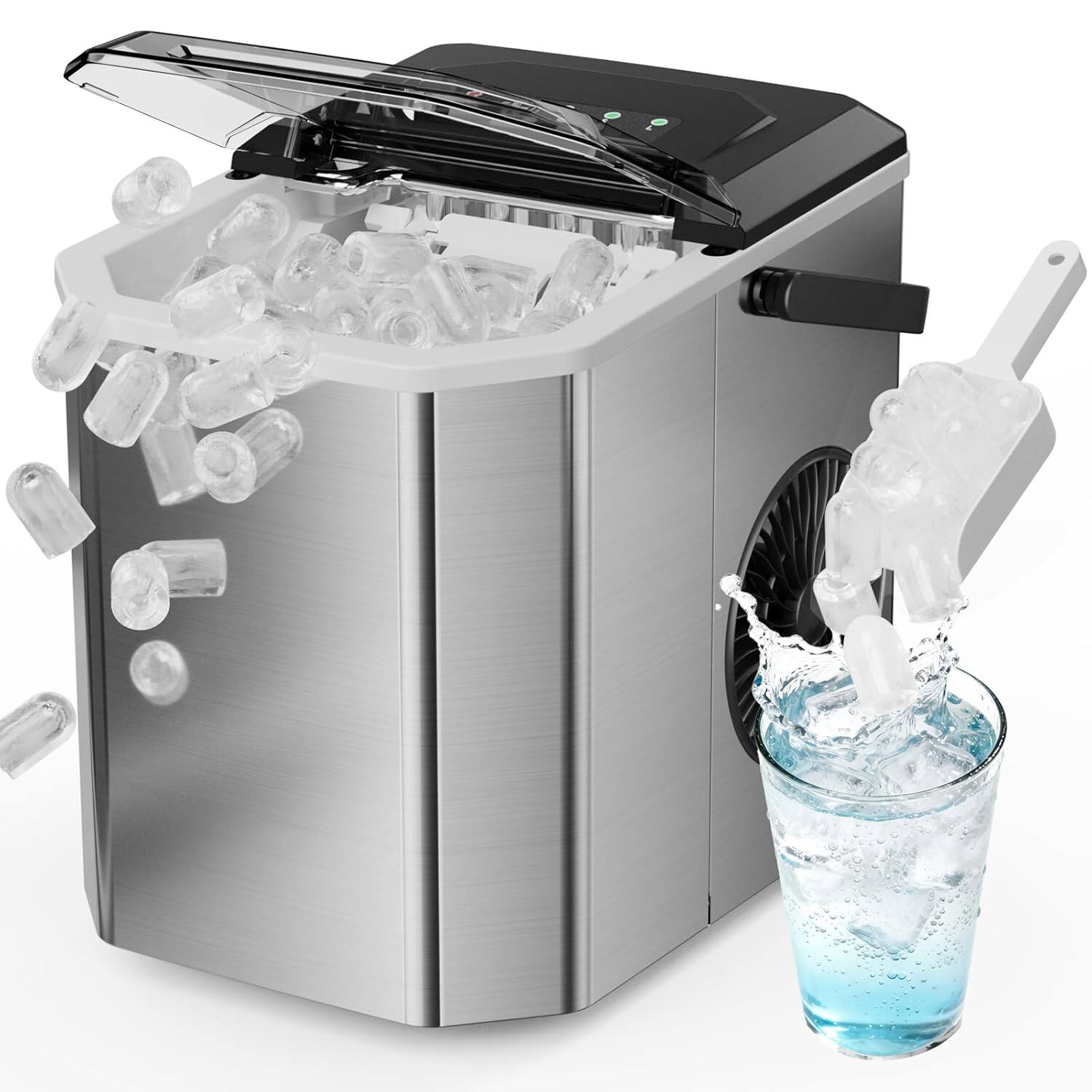 Front. Mirfee - Portable Ice Maker Machine with WiFi, 2 Ice Sizes, Makes 9 Cubes in 6 Mins, 28 lbs per Day, Self-Cleaning Function - Silver.