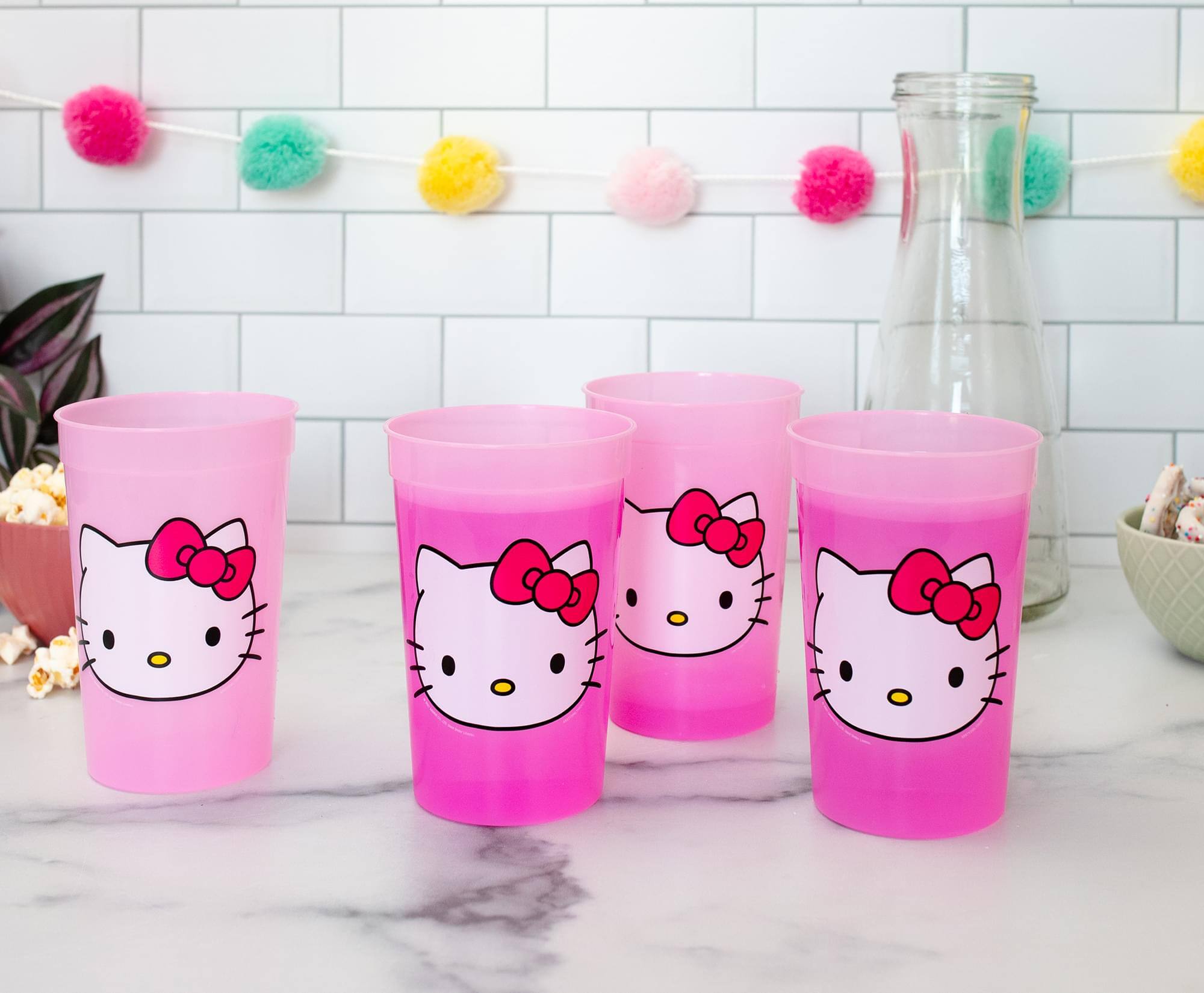 Alt View 3. Silver Buffalo - Sanrio Hello Kitty 4-Piece Color-Change Plastic Cup Set | Each Holds 15 Ounces - Pink.