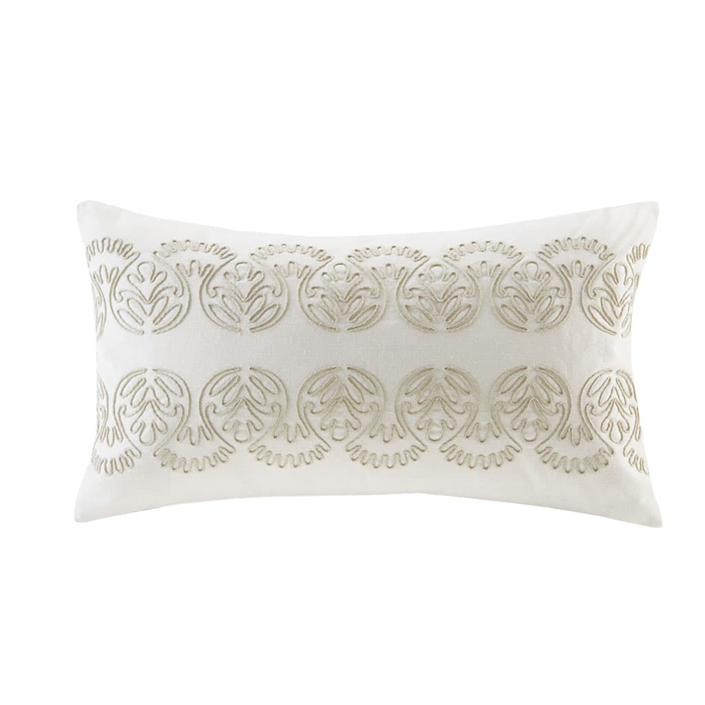 Gracie Mills - Lito Embroidered Cotton Oblong Pillow - White