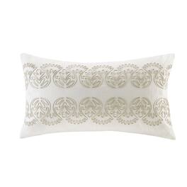 Gracie Mills - Lito Embroidered Cotton Oblong Pillow - White