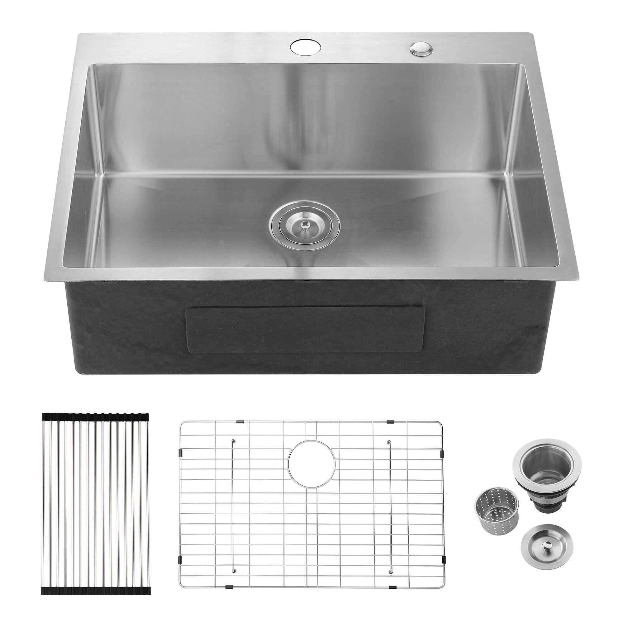 Alt View 7. Siljoy - 33x22x10"Drop-in Single Bowl Stainless Steel Kitchen Sink - Brushed Nickel.