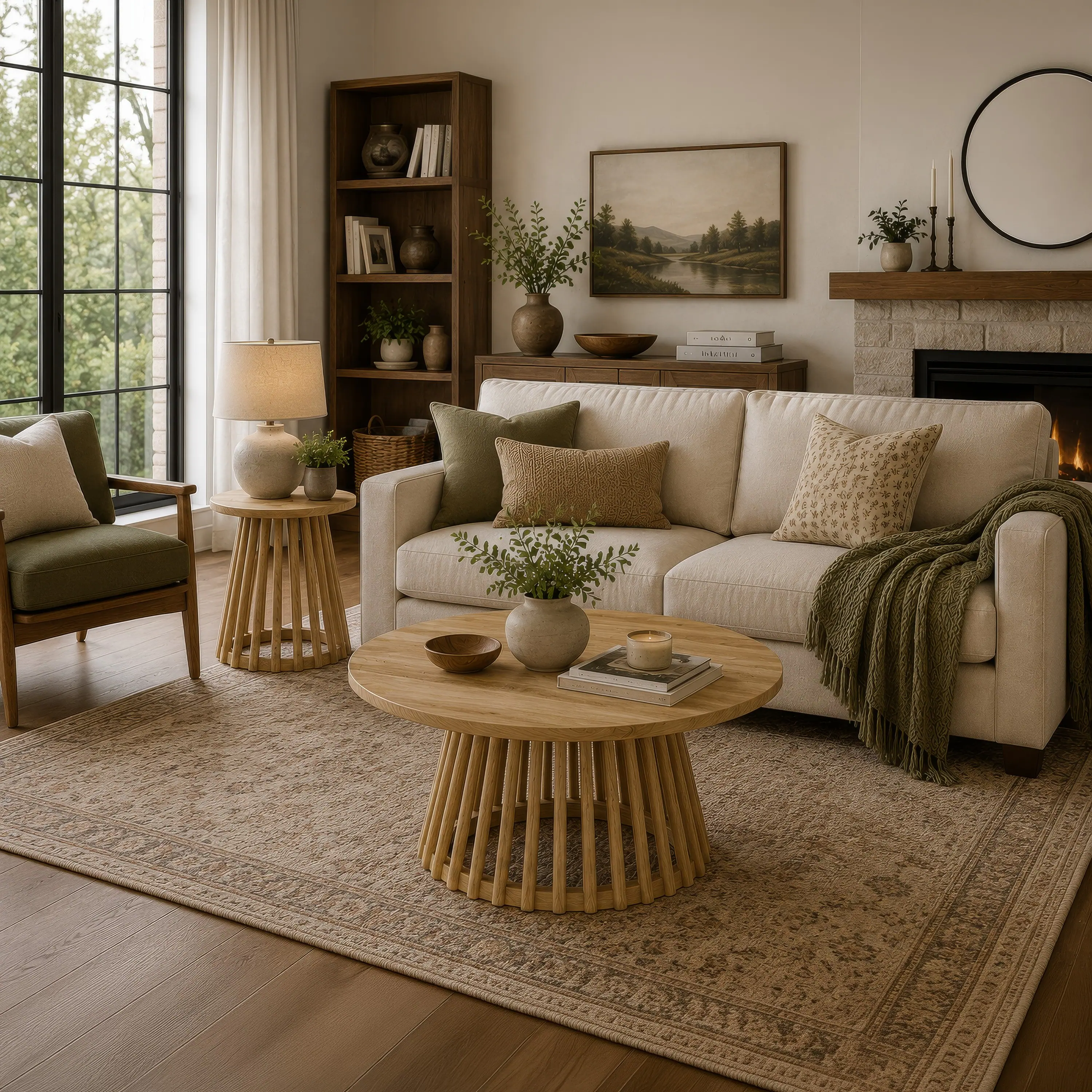 Alt View 7. Manhattan Lane - Trey 2Pc Round Coffee and End Table Set, Slatted Base, Mango Wood - Natural Mango Brown.