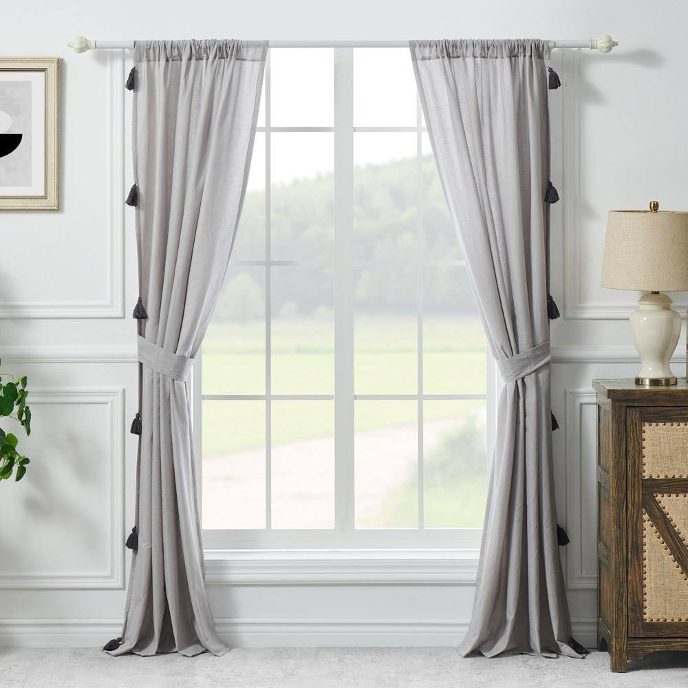 Angle. Greenland Home Fashions - Greenland Home Fashion Monterrey 3" Rod Pocket Light Filtering Curtain Panel Pair Each Panel 42" x 84" Gray - Gray.