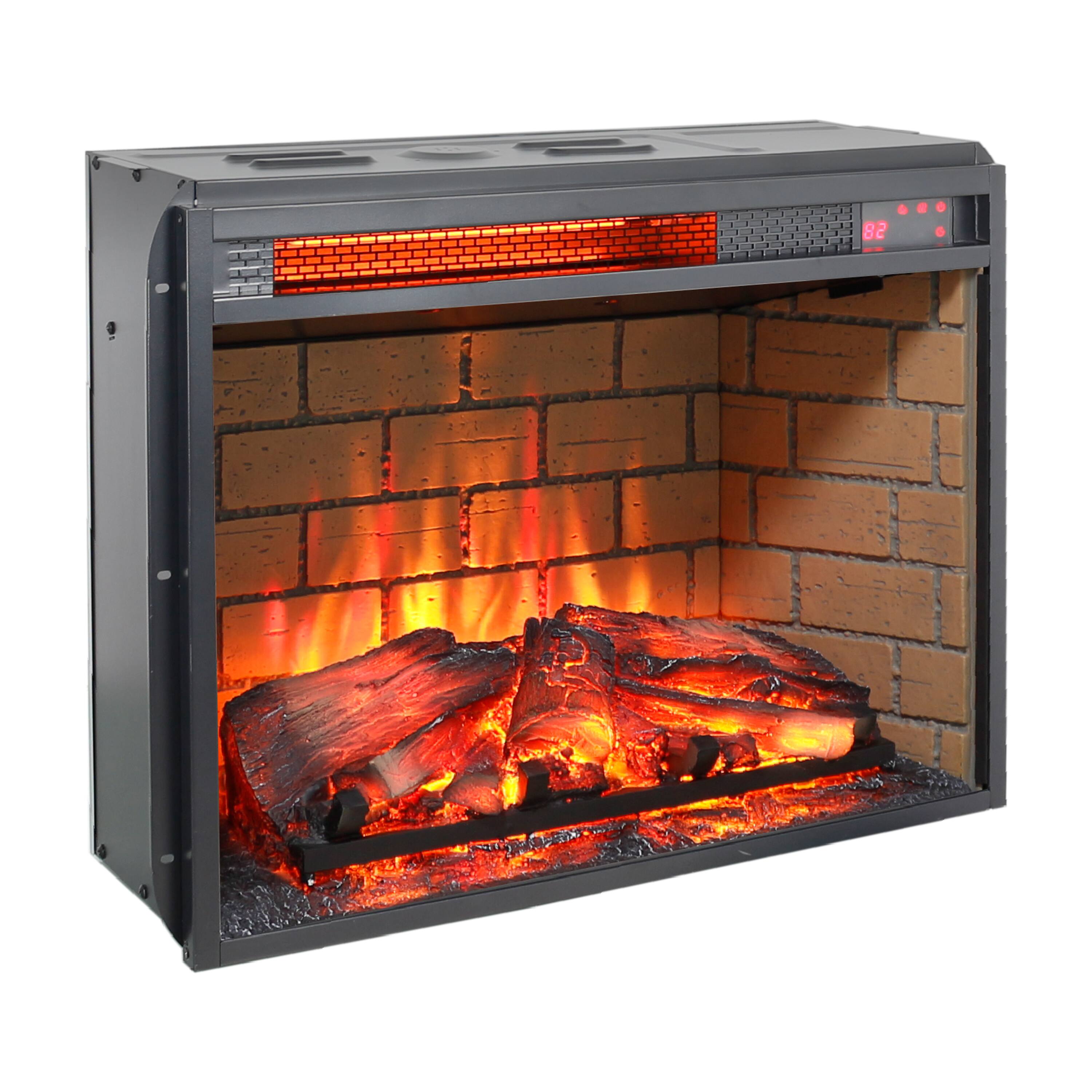 Mondawe - 23" Infrared Quartz Electric Fireplace Insert with Wood Logs and Brick Design - Black