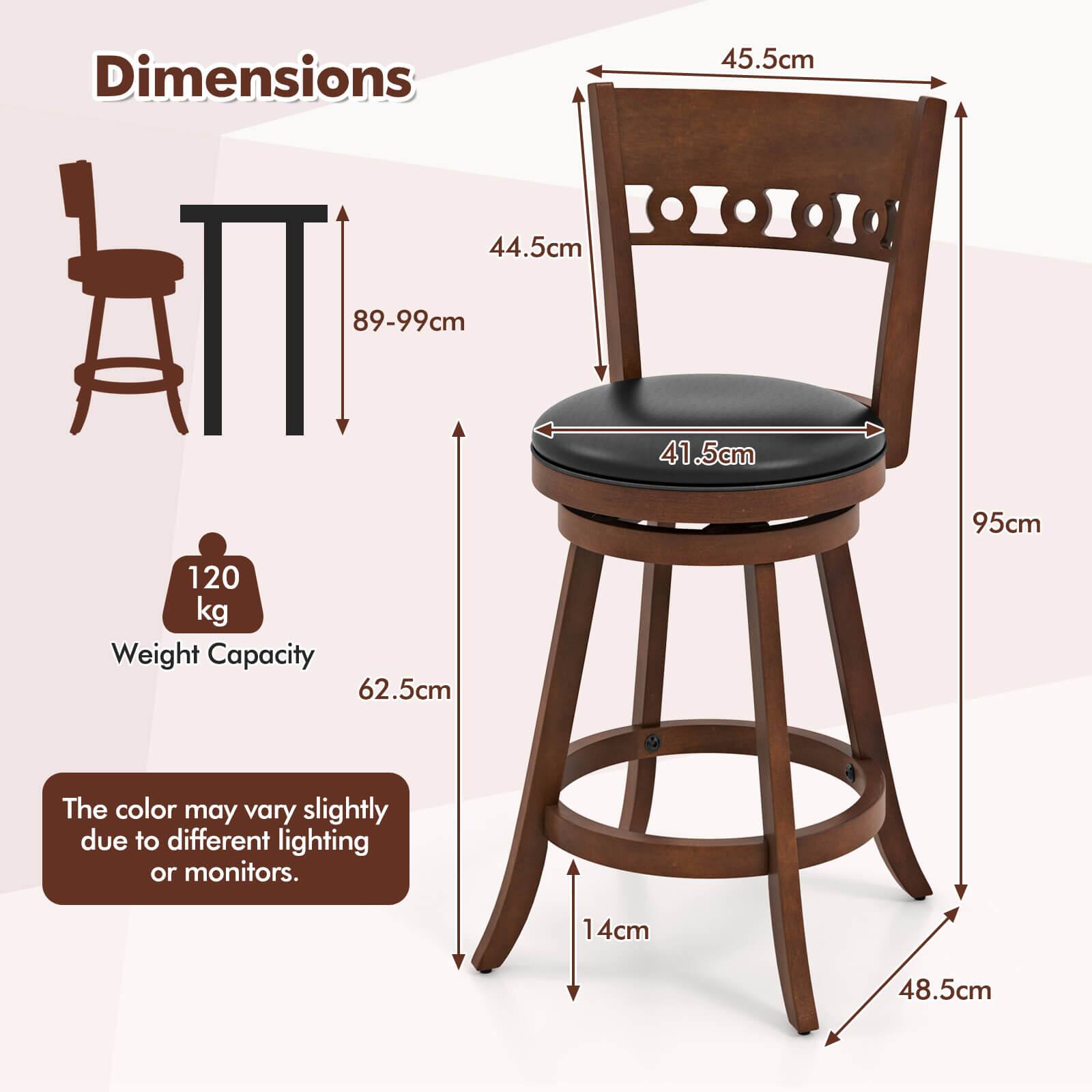 Dimensions: 45.5cm, 44.5cm, 89-99cm, 41.5cm, 95cm, 62.5cm, 14cm, 48.5cm

Weight Capacity: 120 kg

The color may vary slightly due to different lighting or monitors.